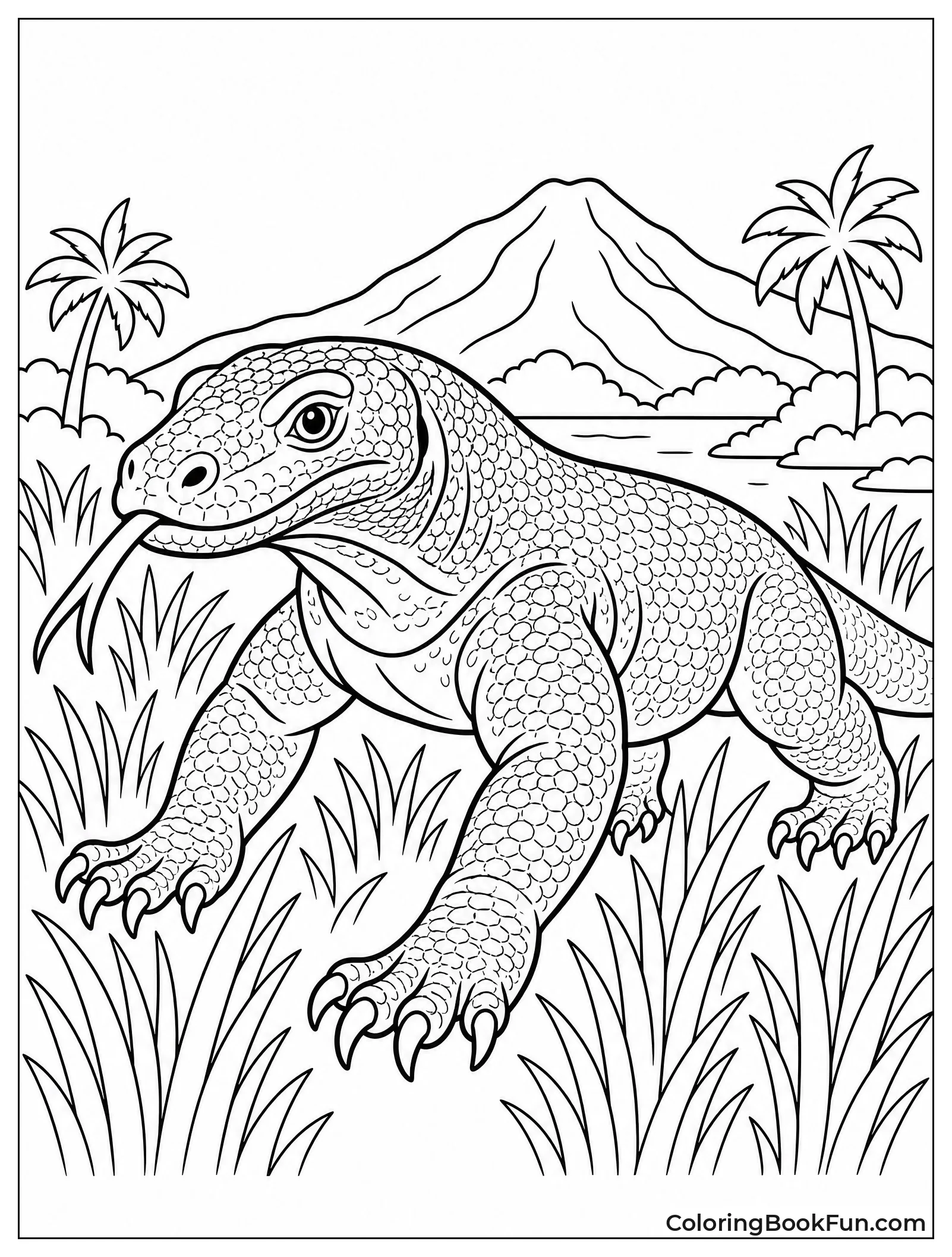 Komodo Dragon Walks Through Grass