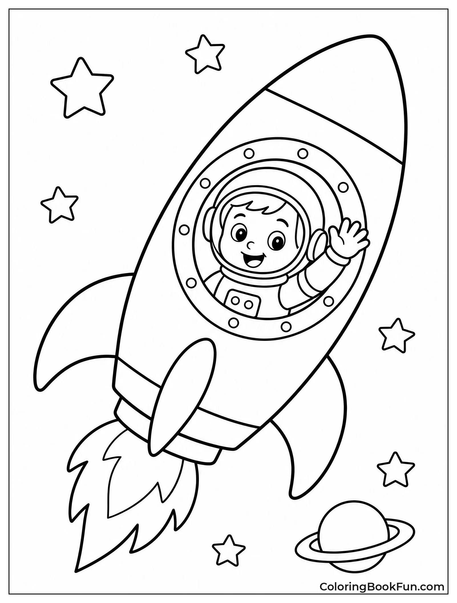 Cartoon Rocket with Waving Astronaut