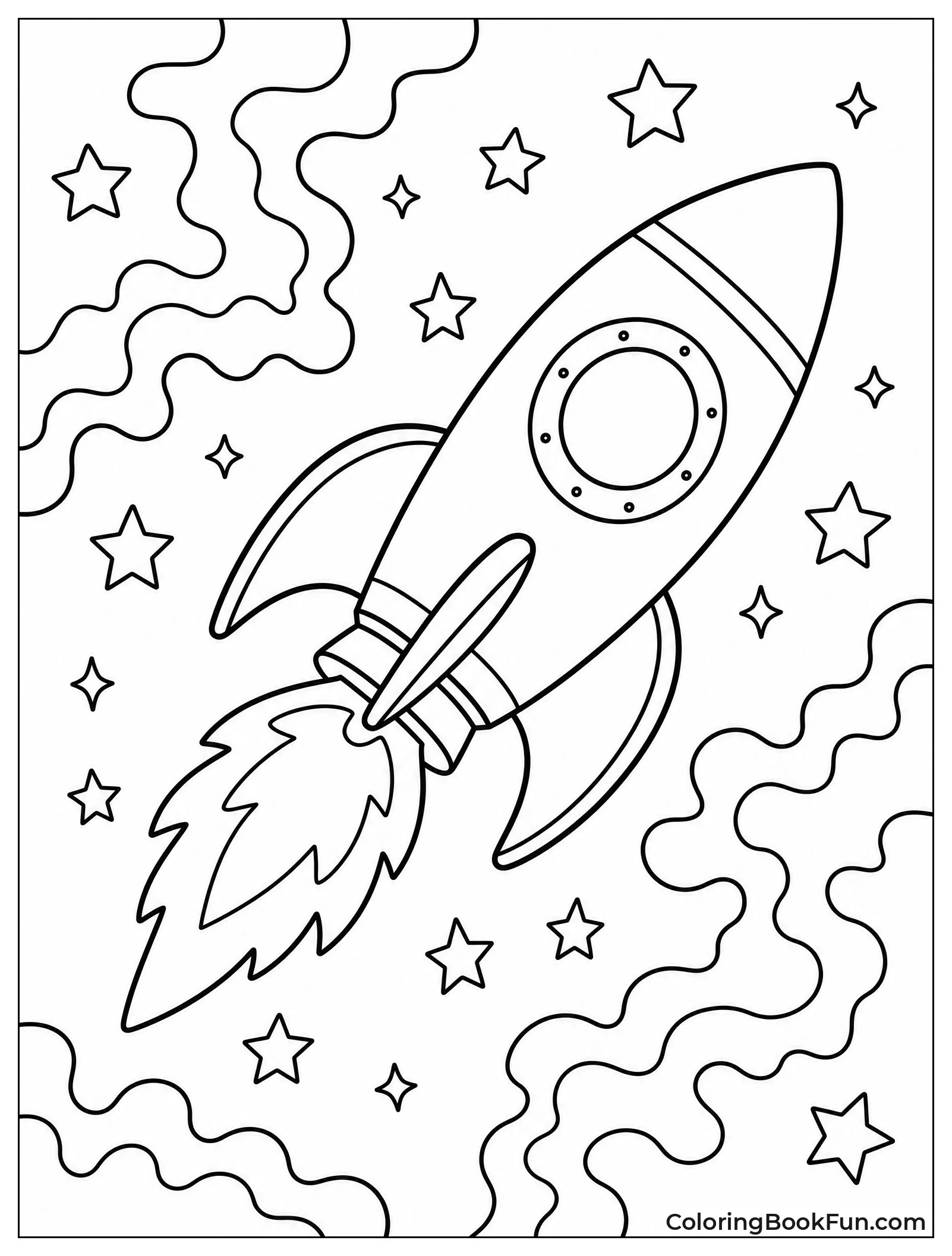 Rocket among Colorful Nebulae Clouds