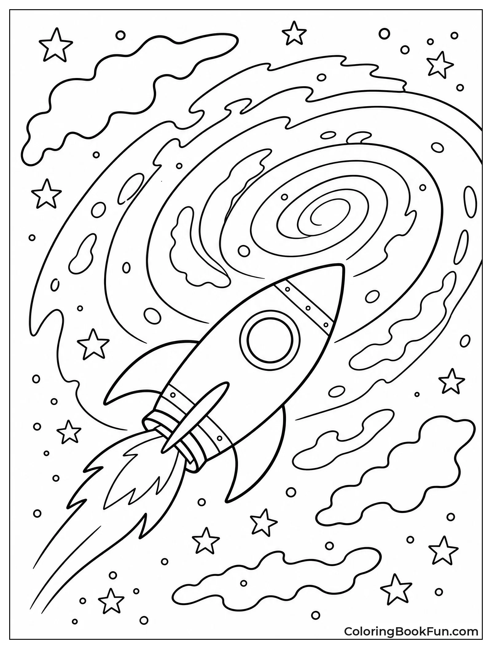 Rocket Exploring a Swirling Galaxy