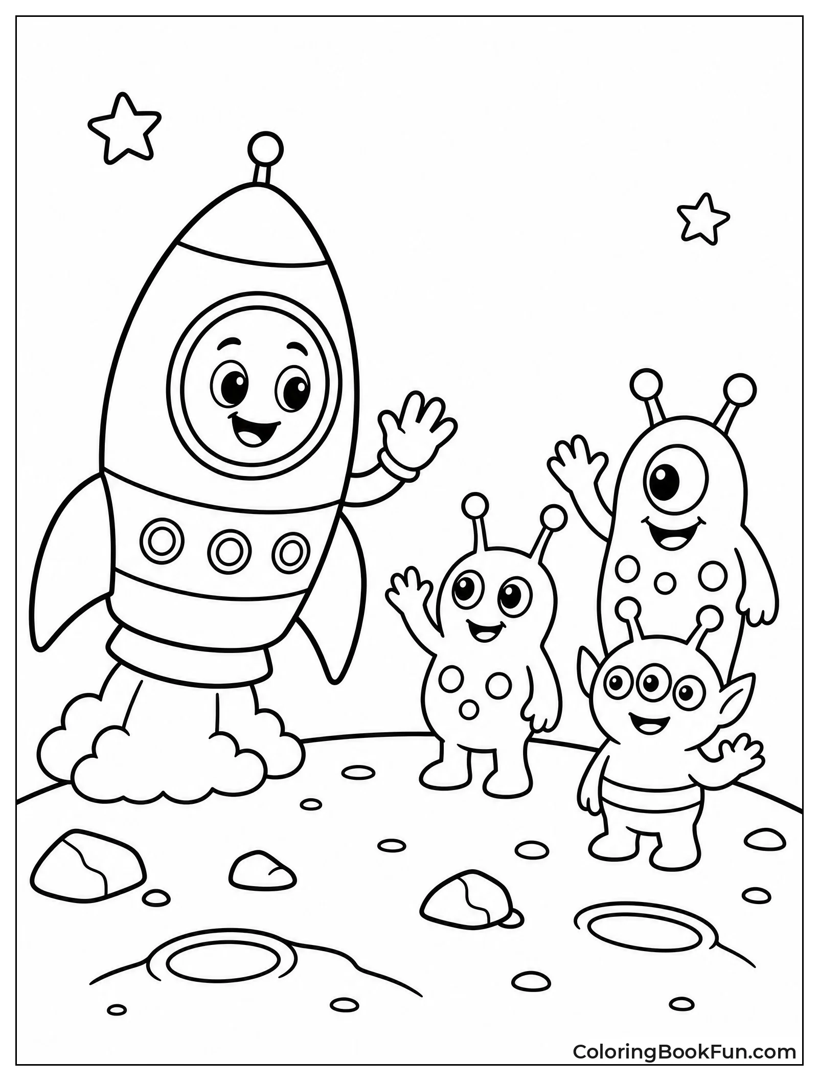 Rocket Meeting Cute Alien Friends