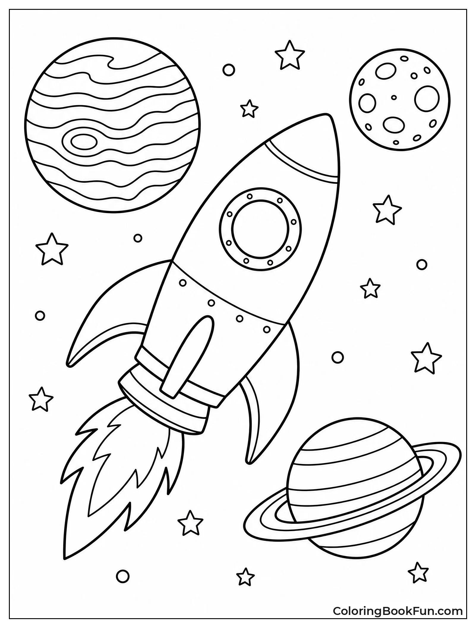 Rocket Flying near Colorful Planets