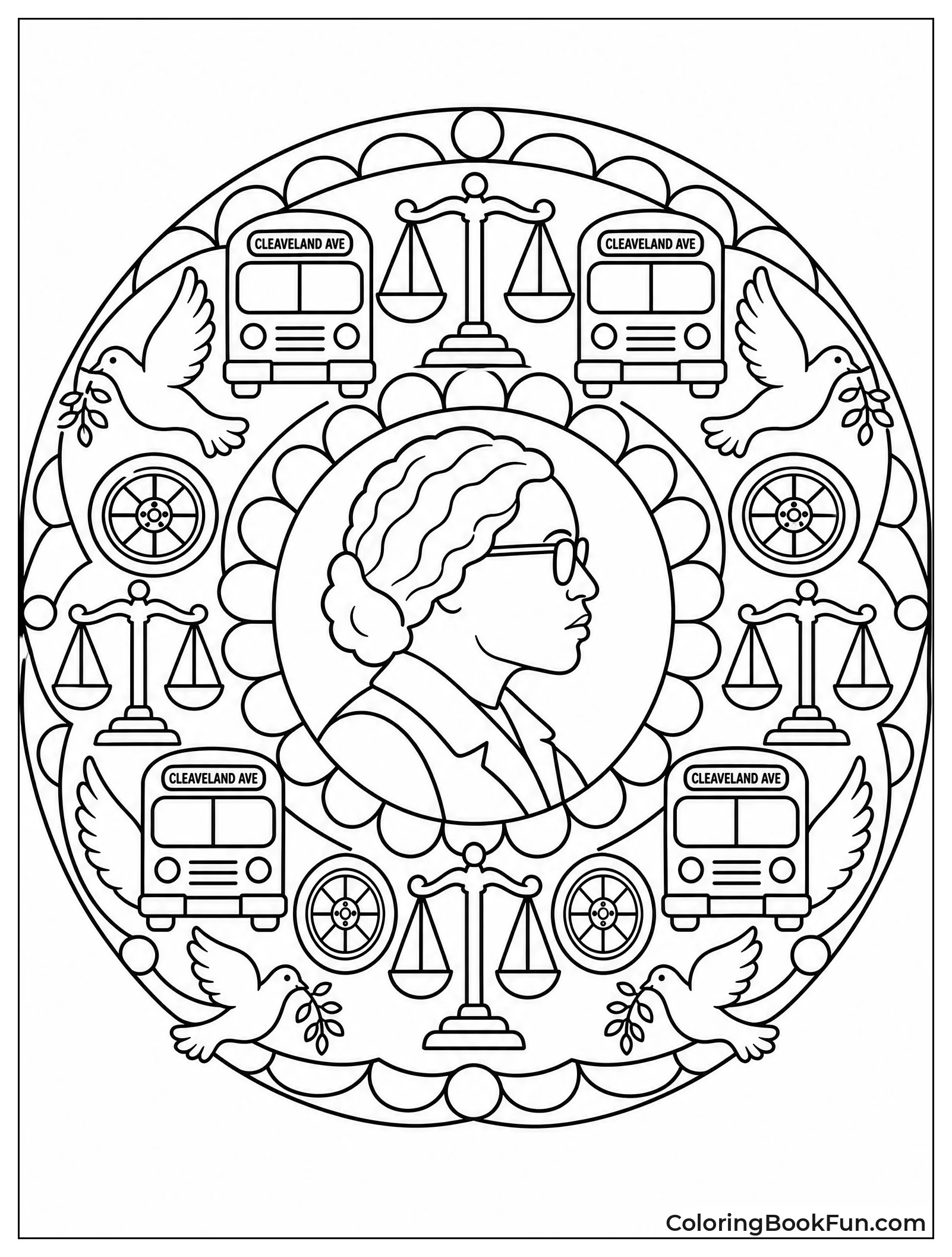 Mandala with Bus Wheels and Doves