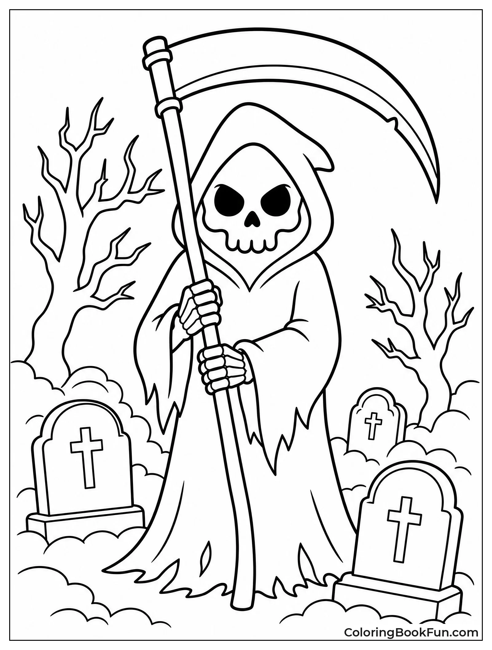 Grim Reaper in Misty Graveyard