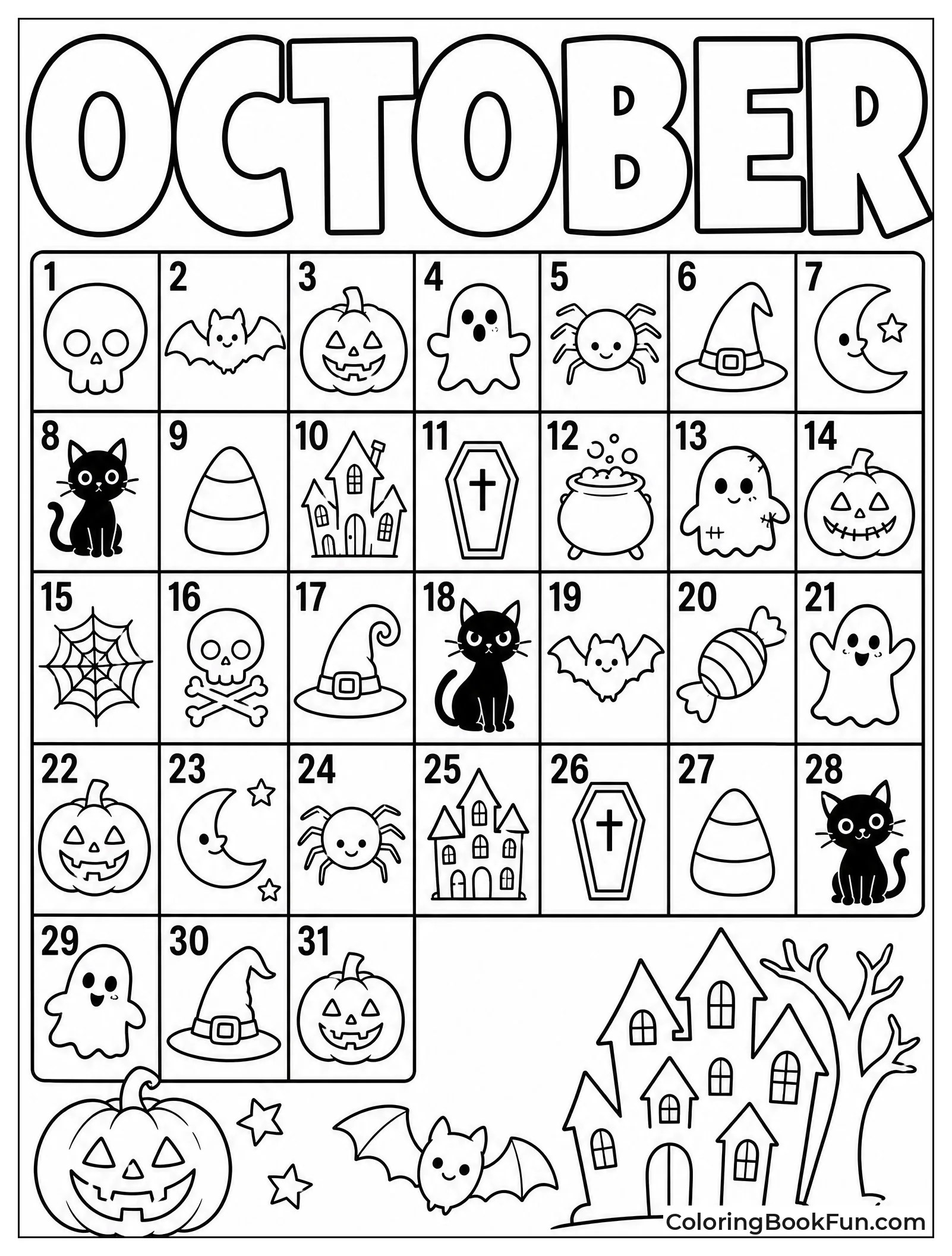 Spooky Calendar with Daily Icons