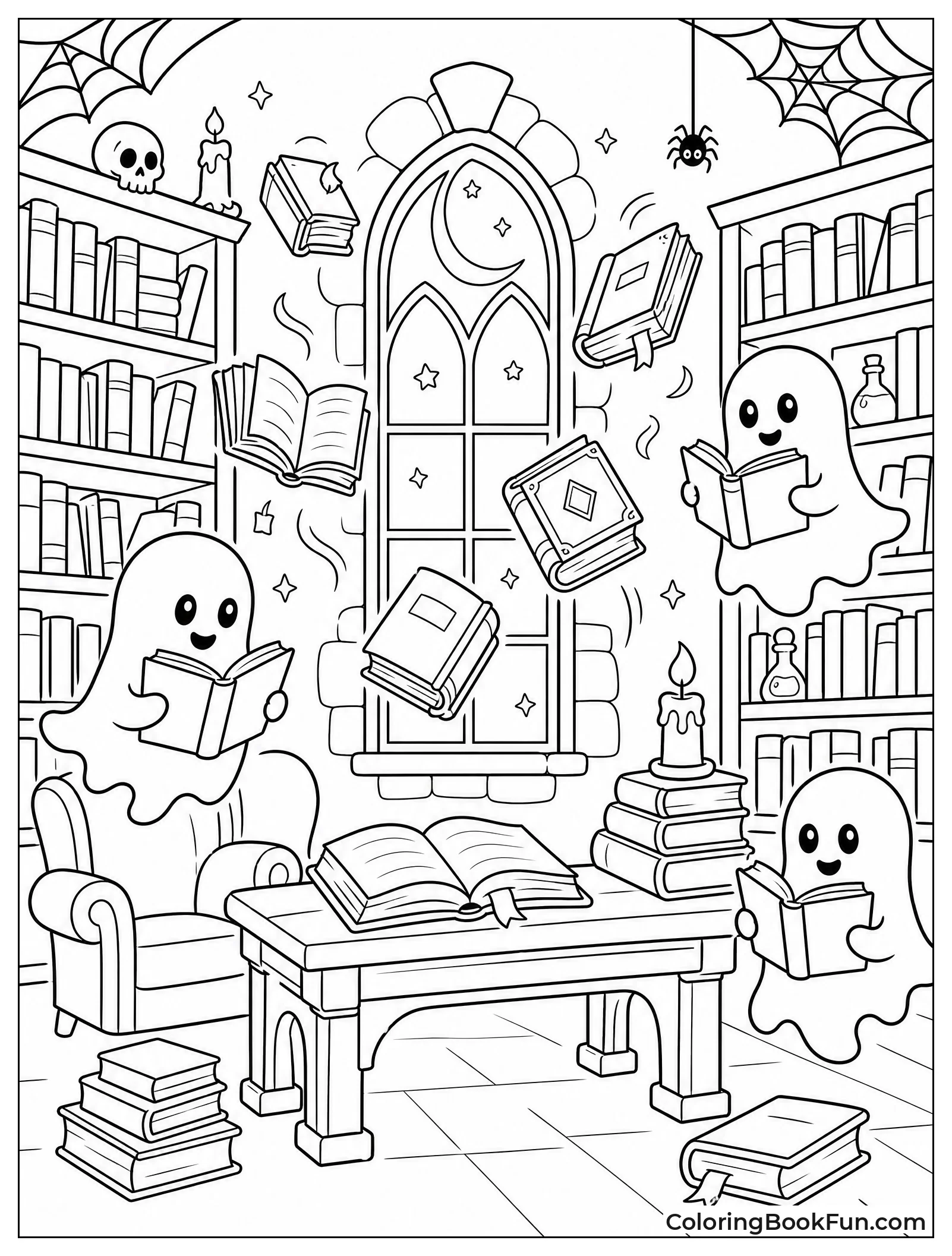 Haunted Library with Flying Books