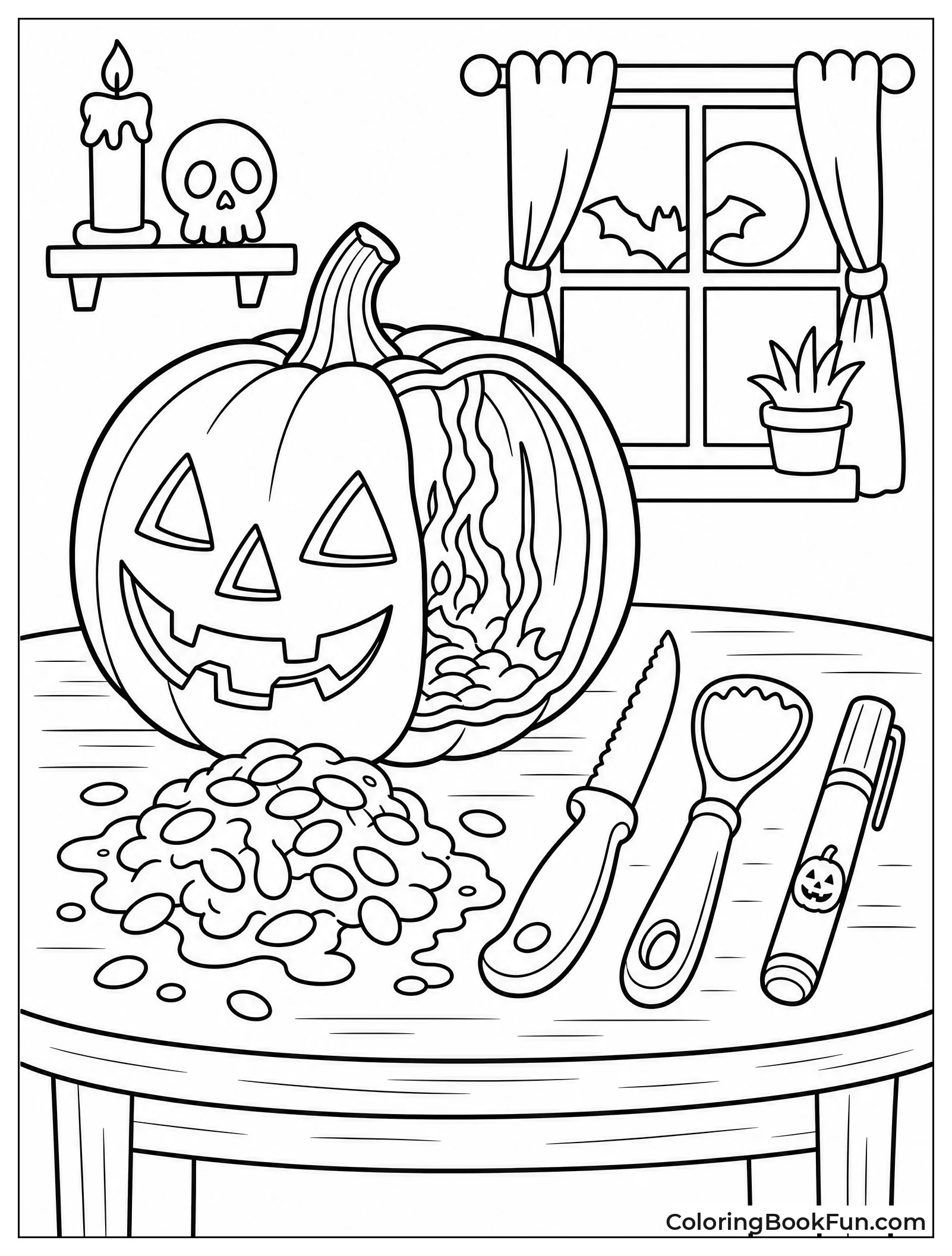 Messy Pumpkin Carving on Table