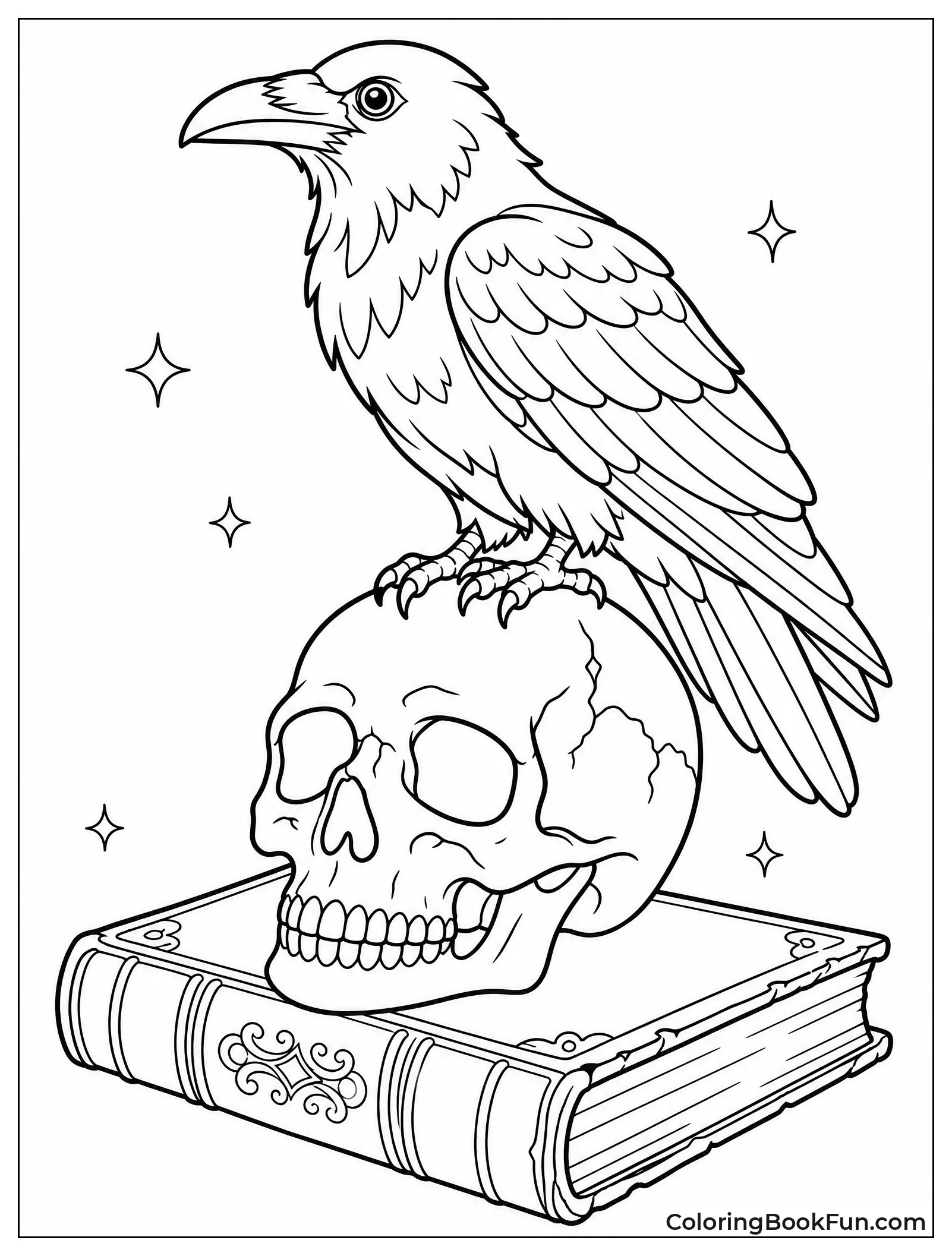 Raven Perched on Skull