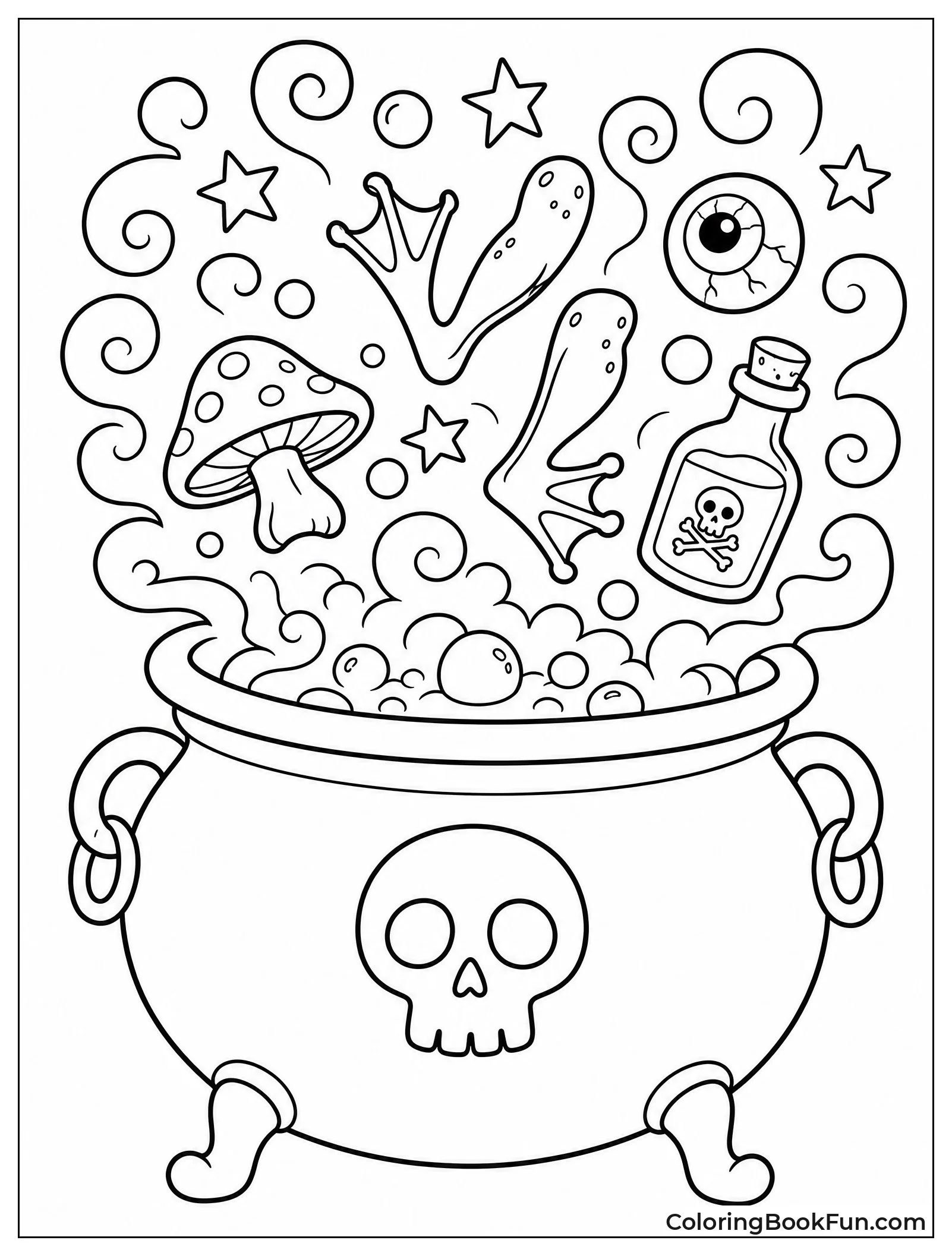 Witch Cauldron Bubbling with Steam