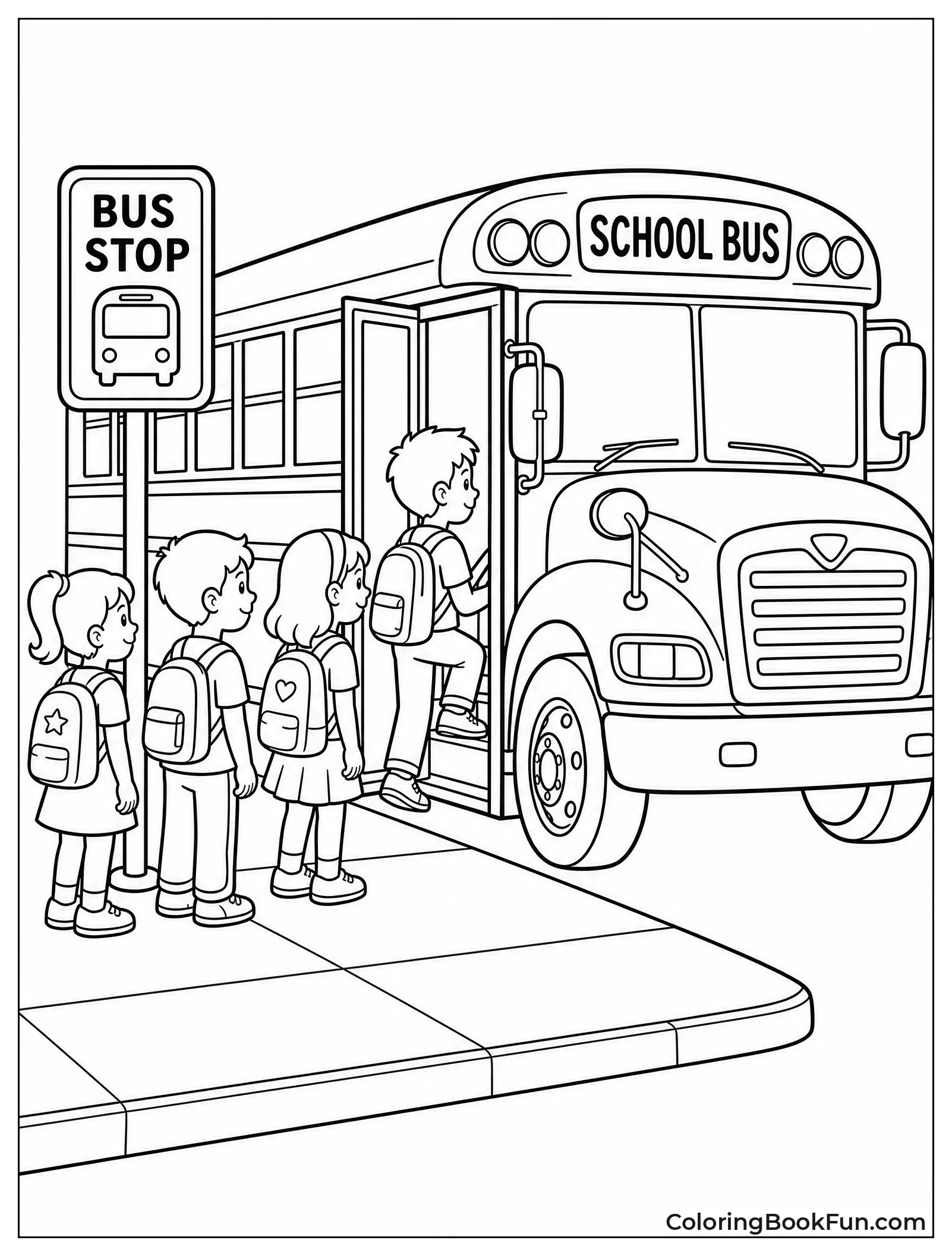 Kids Wait at Bus Stop