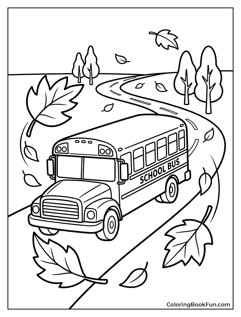 Bus Drives Through Falling Leaves