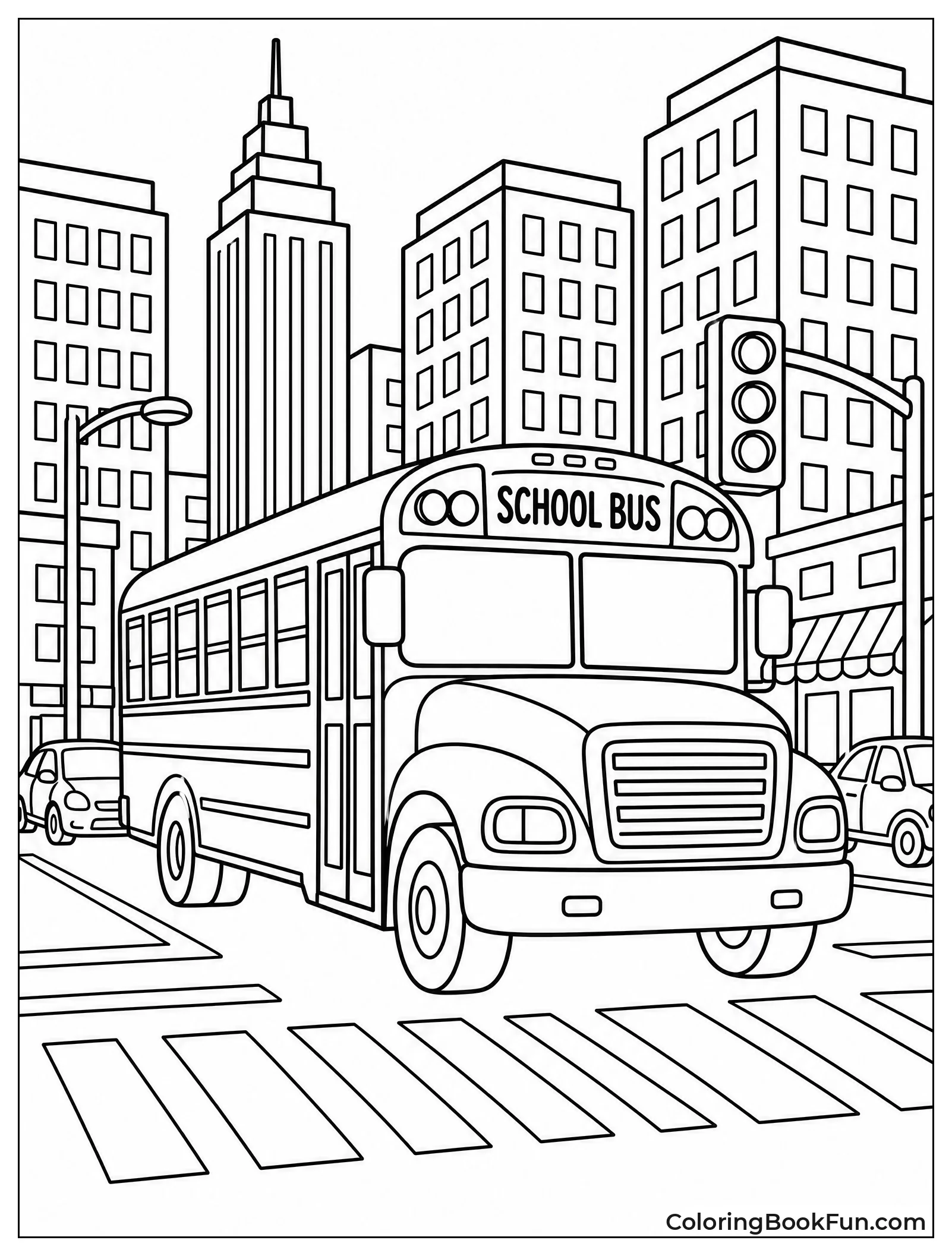 Bus Moves Through City Traffic