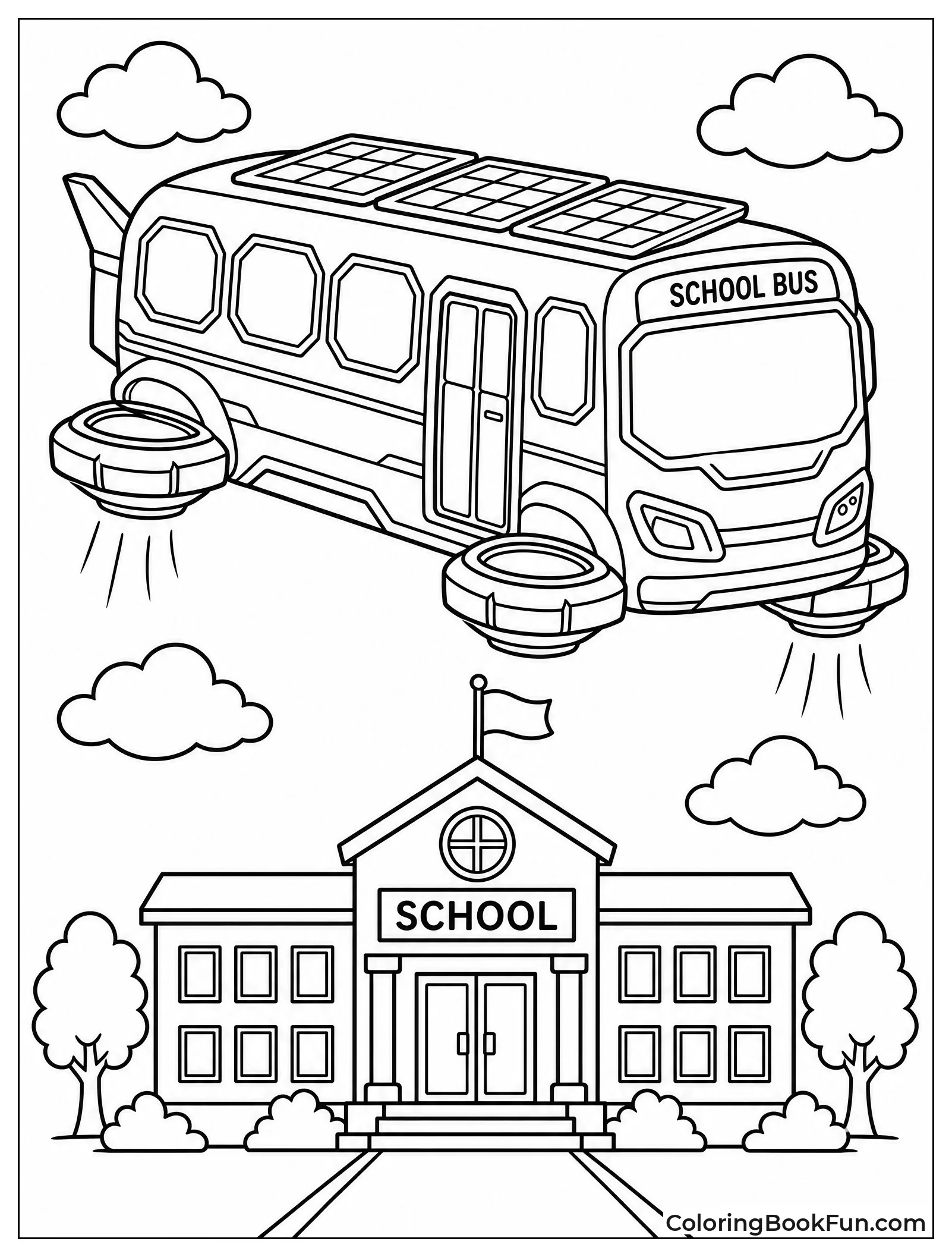 Hover Bus Flies Over School