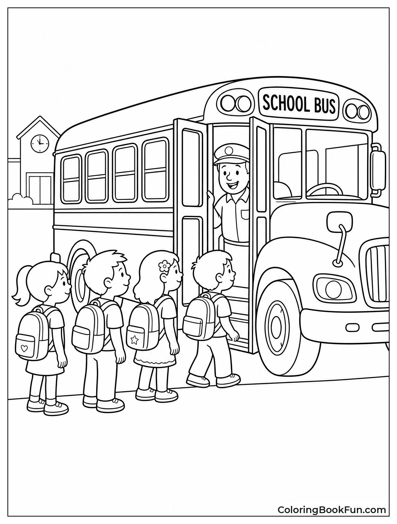 Kids Line Up for Bus
