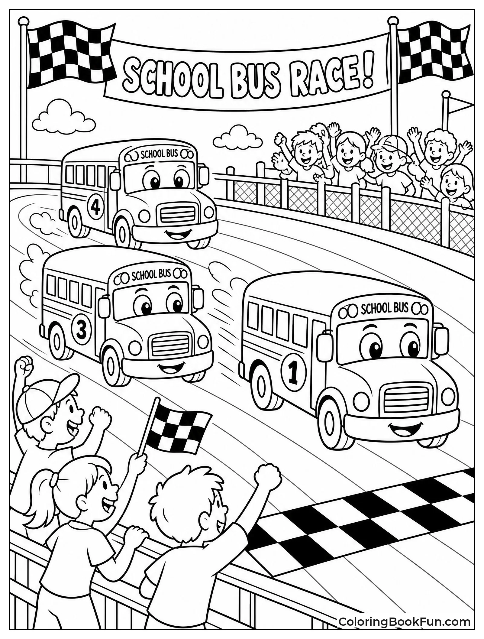 Buses Race Toward Checkered Flag