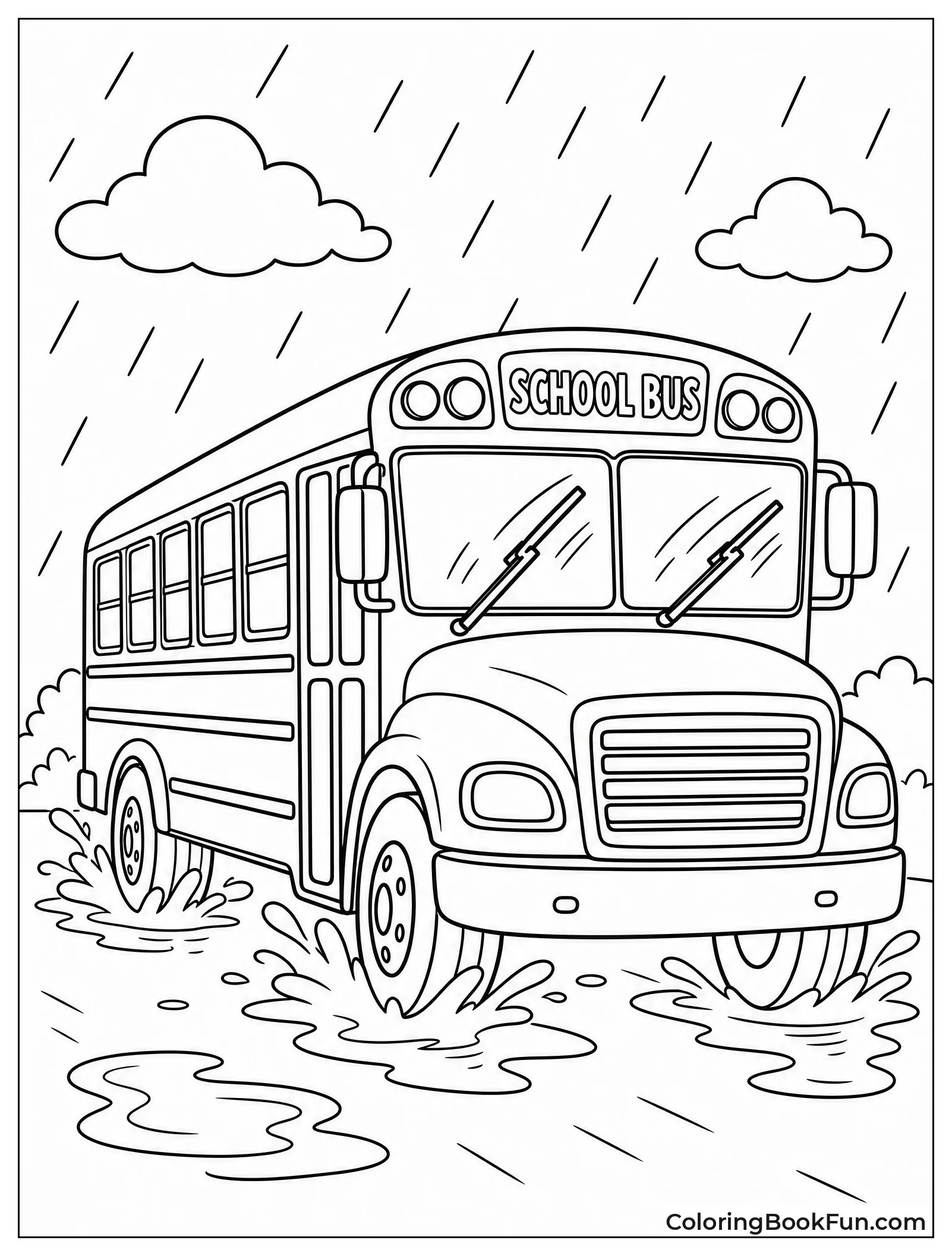 Bus Splashes Through Rainy Puddles
