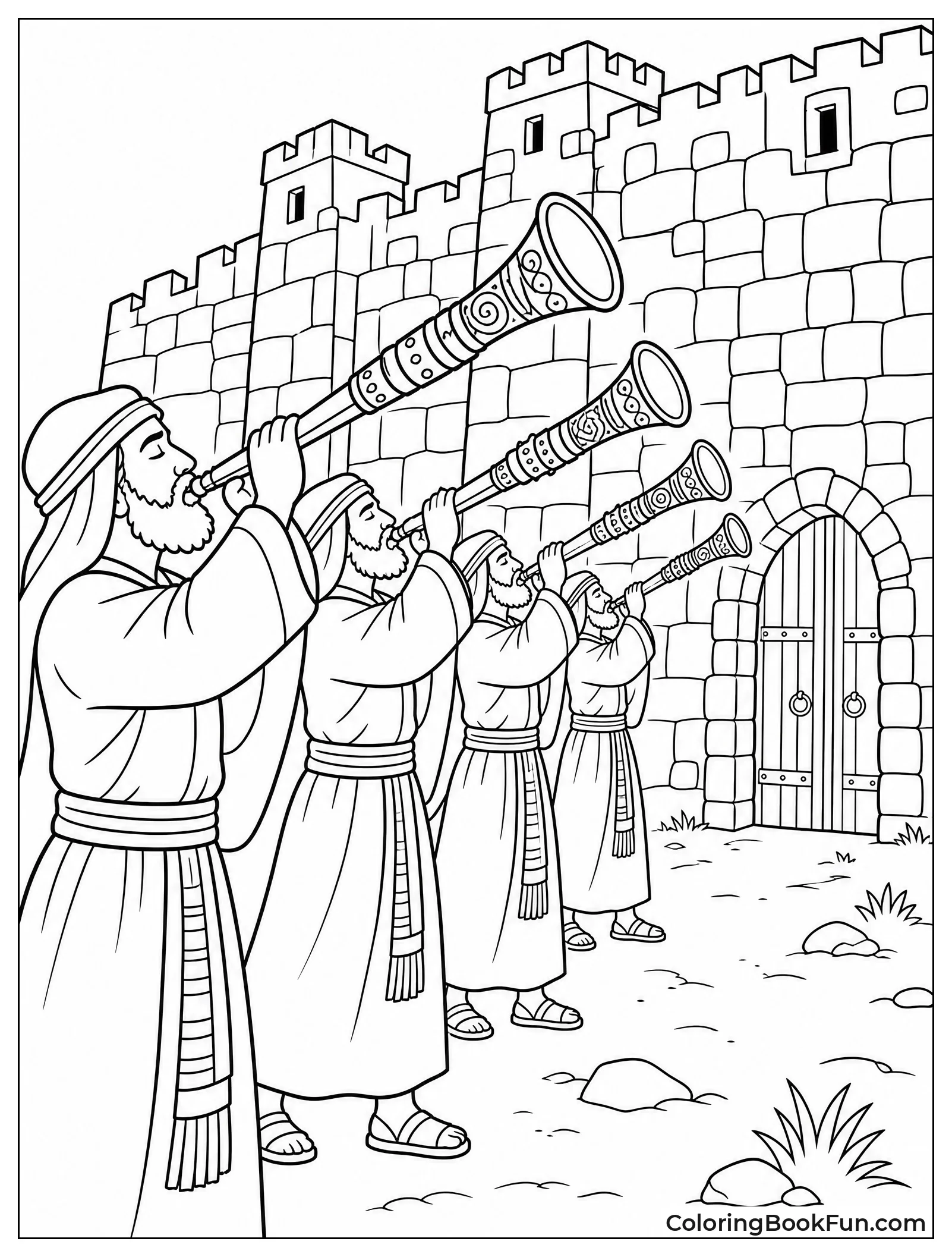 Trumpets Blowing at Jericho Walls