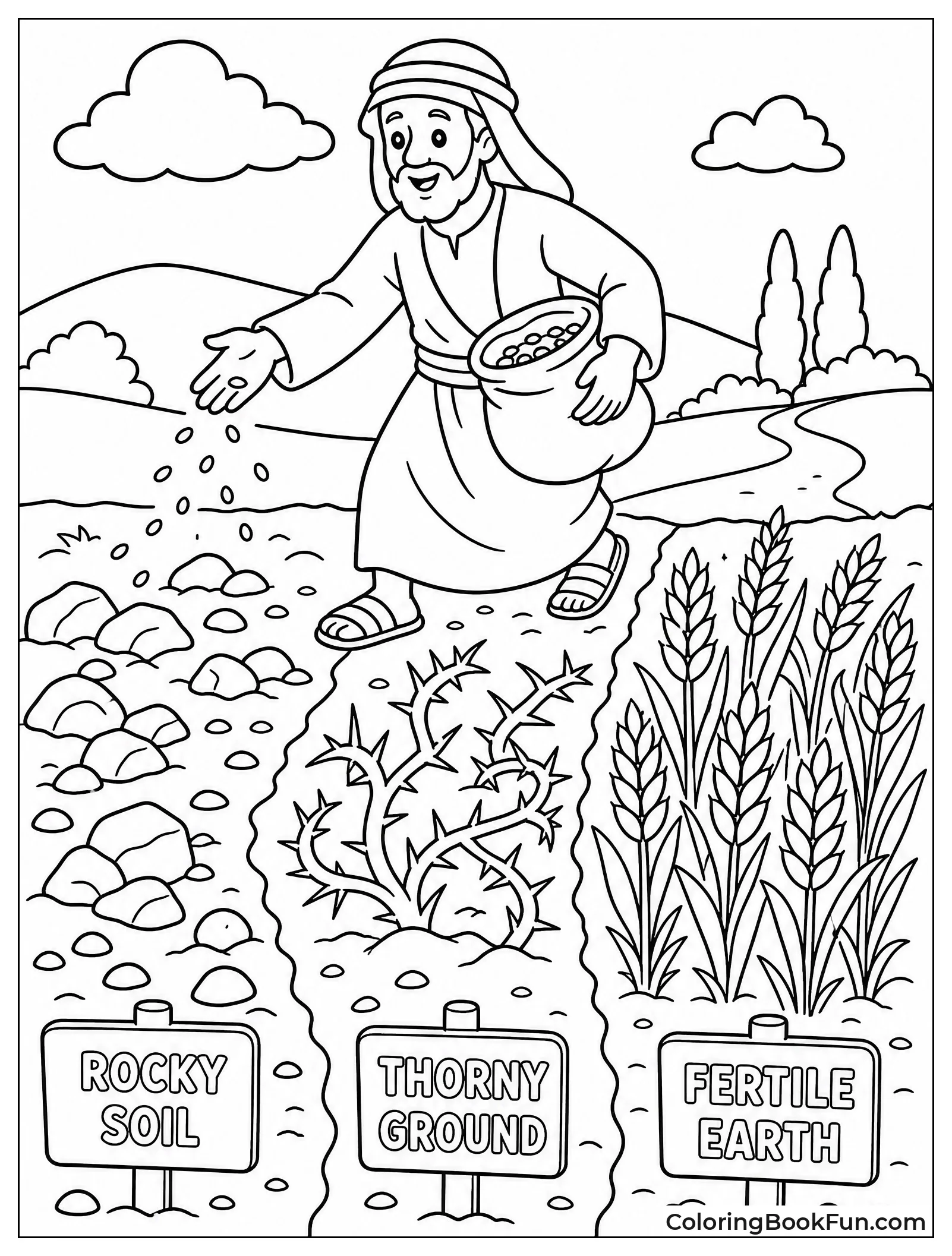 Farmer Scattering Seeds on Ground