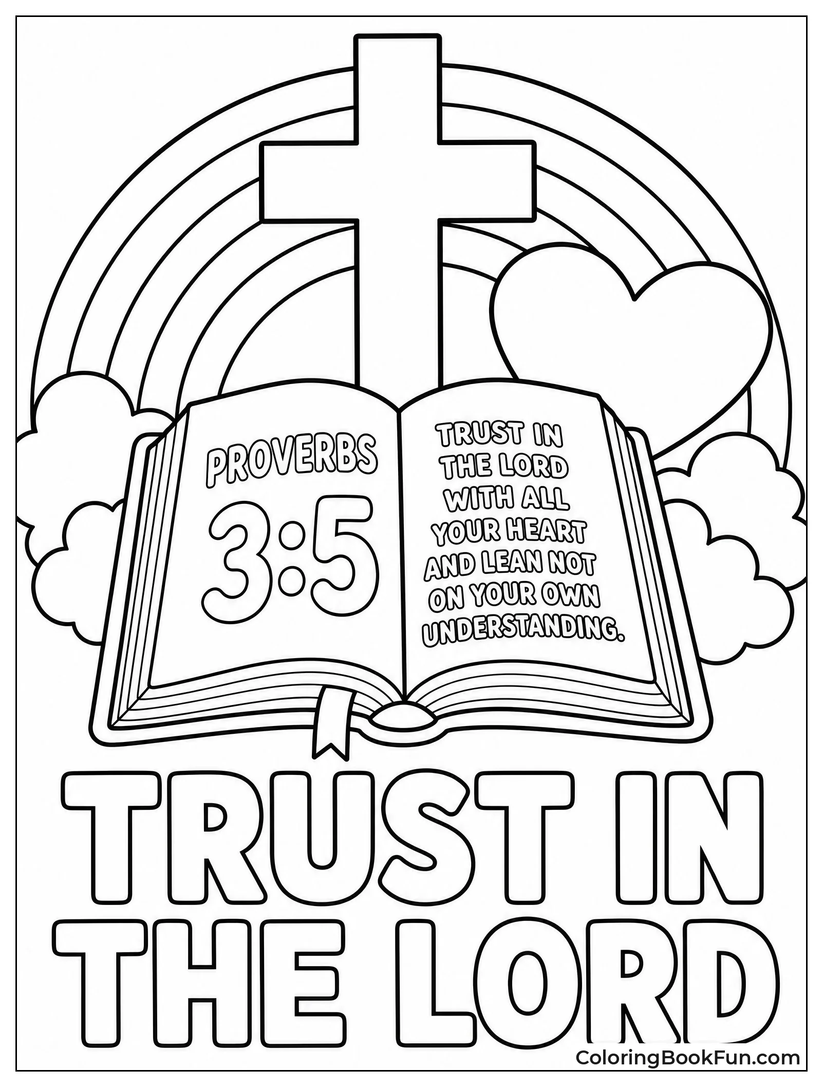 Open Bible with Heart and Cross