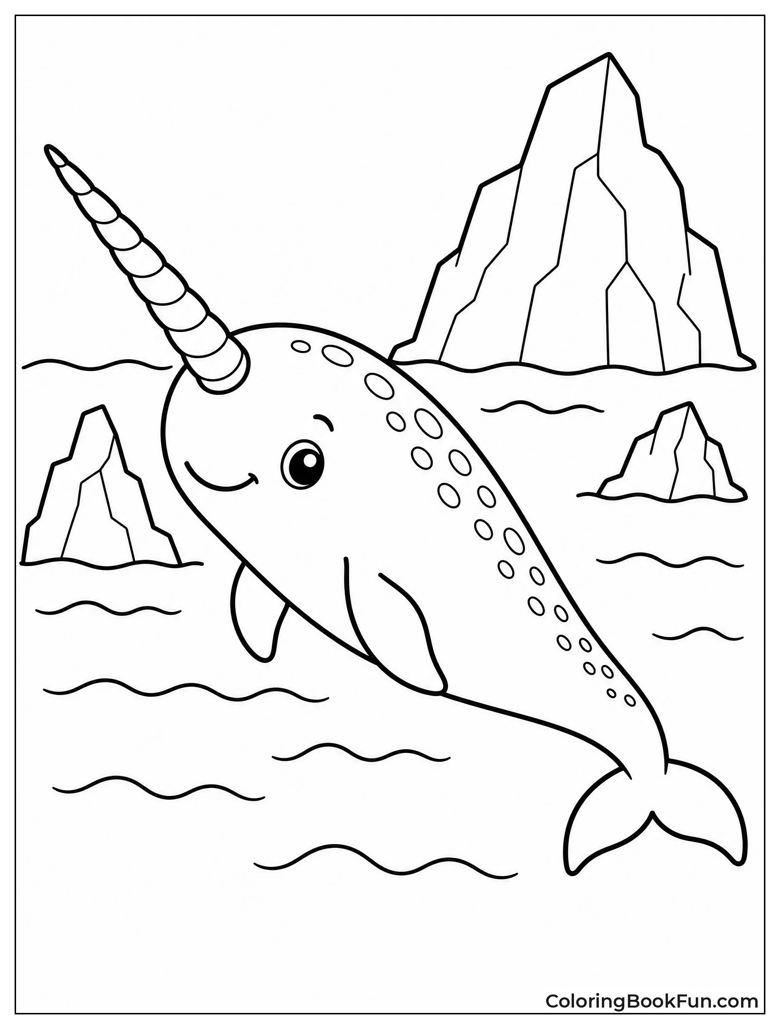 Narwhal Swimming by Icebergs
