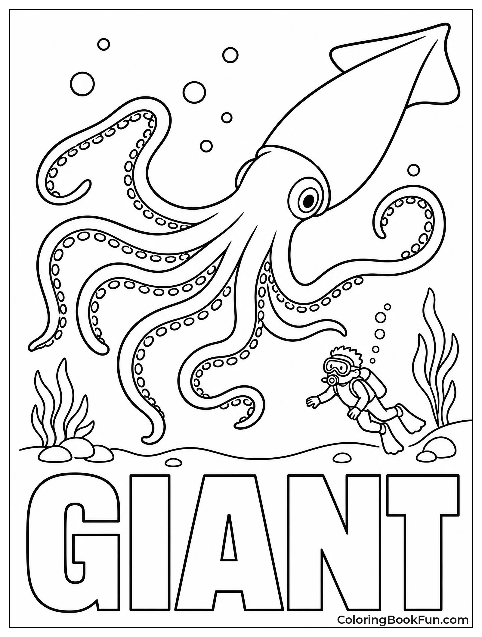 Giant Squid and Scuba Diver