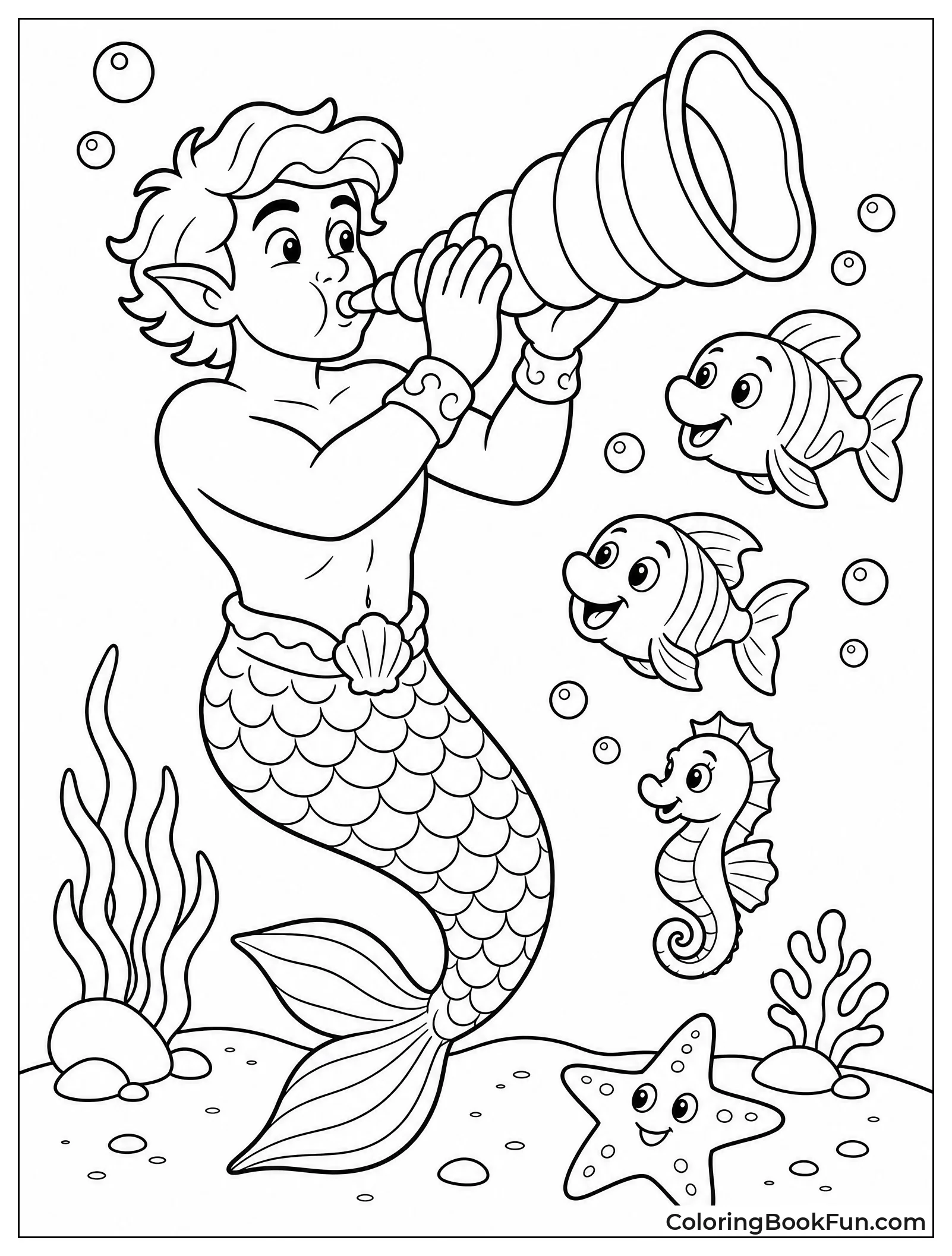 Merman Blowing into Big Shell
