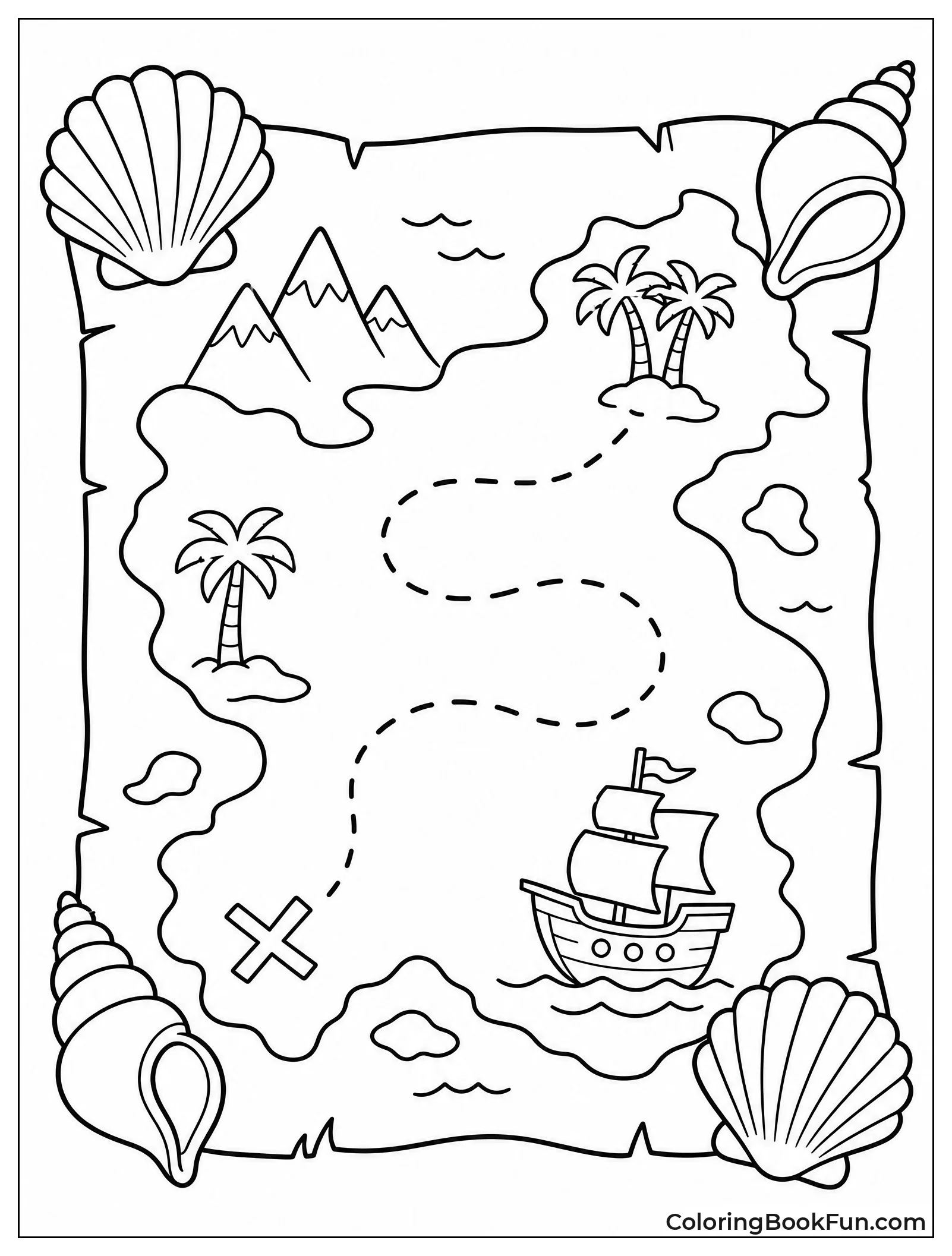 Nautical Map with Shell Corners