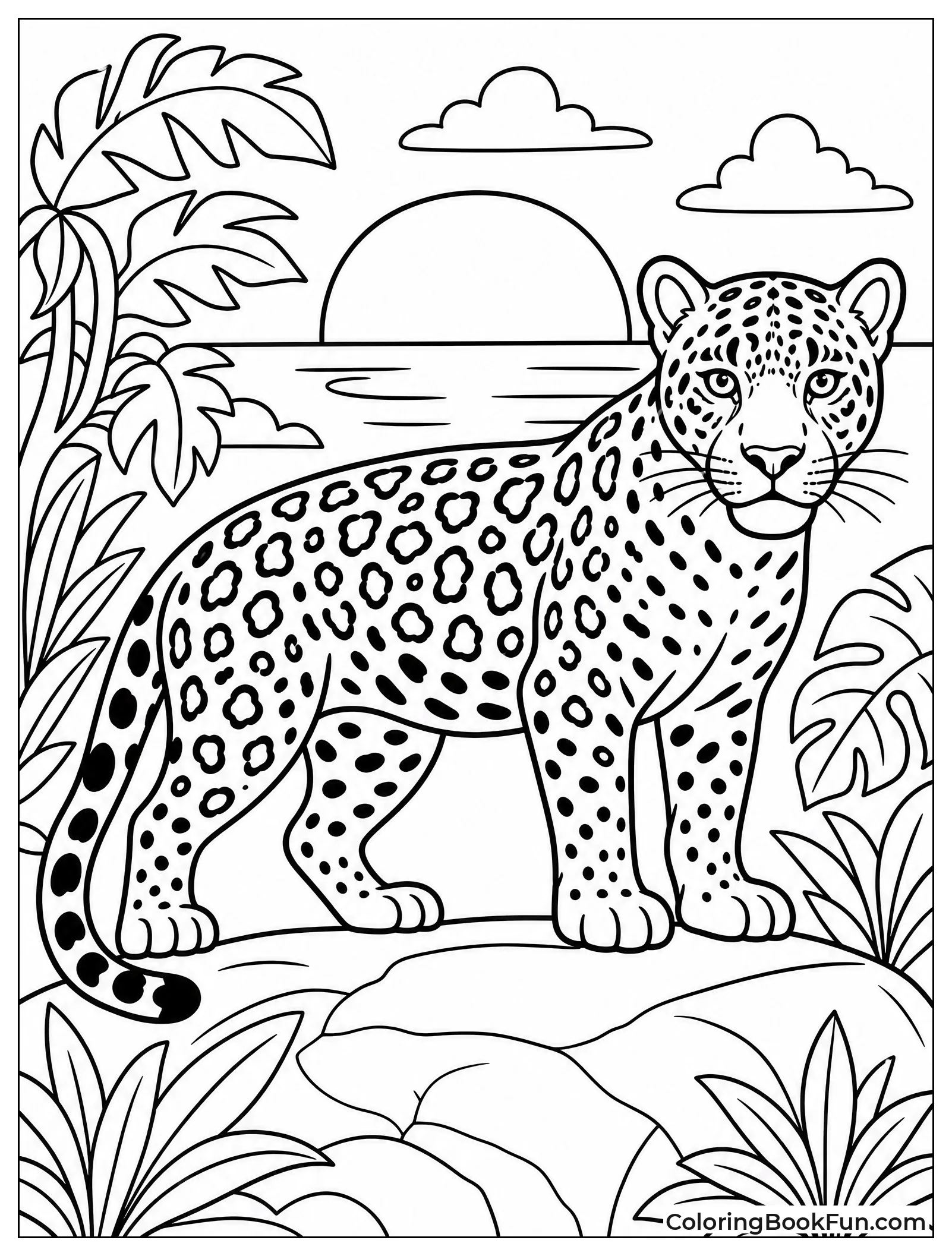 Jaguar Silhouette Against Jungle Sunset