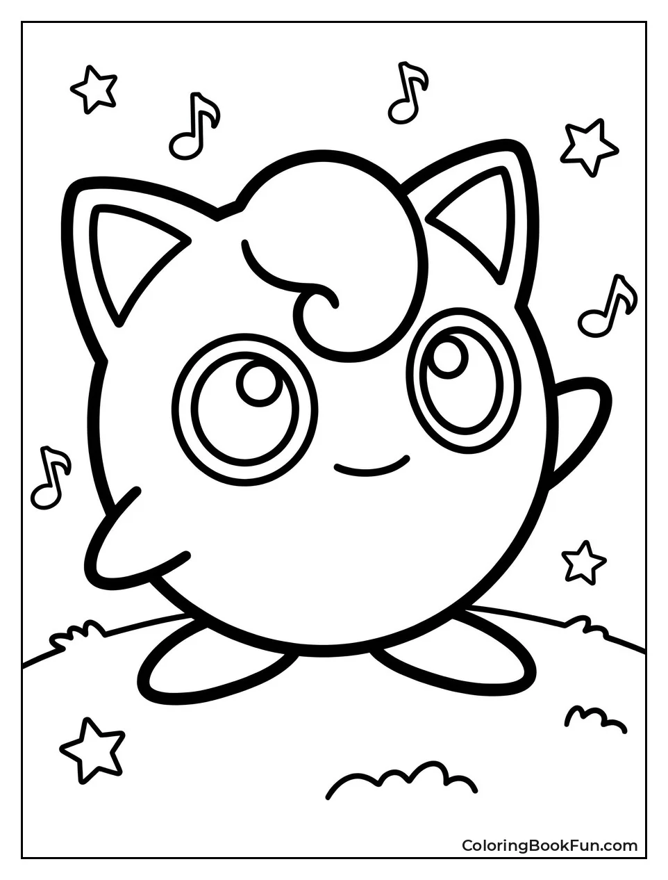 Jigglypuff Shows a Simple Bold Outline
