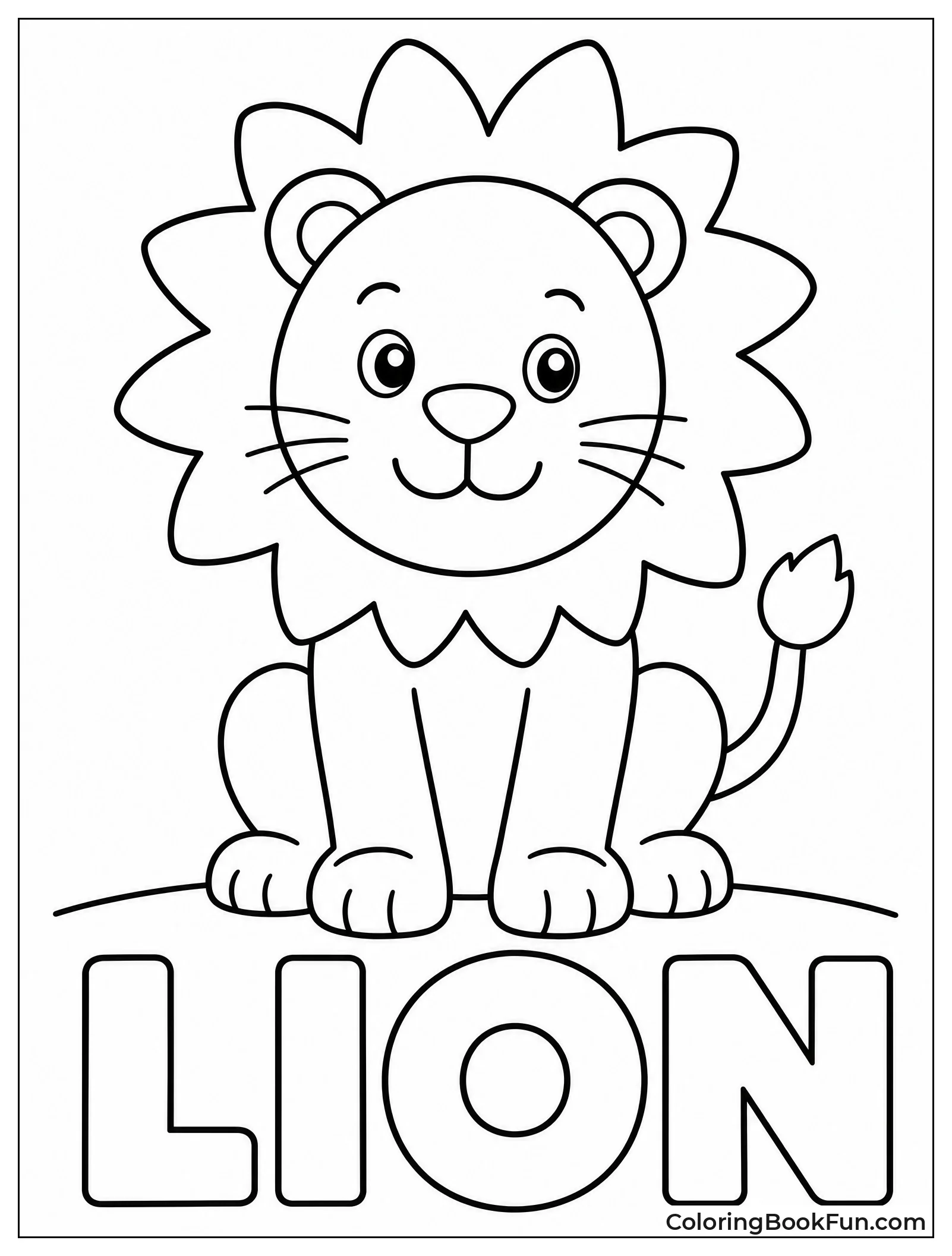 Simple Smiling Lion with Sun Mane