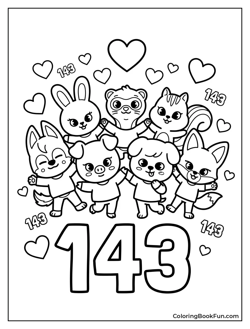 Characters Surrounded by Floating Hearts and Numbers