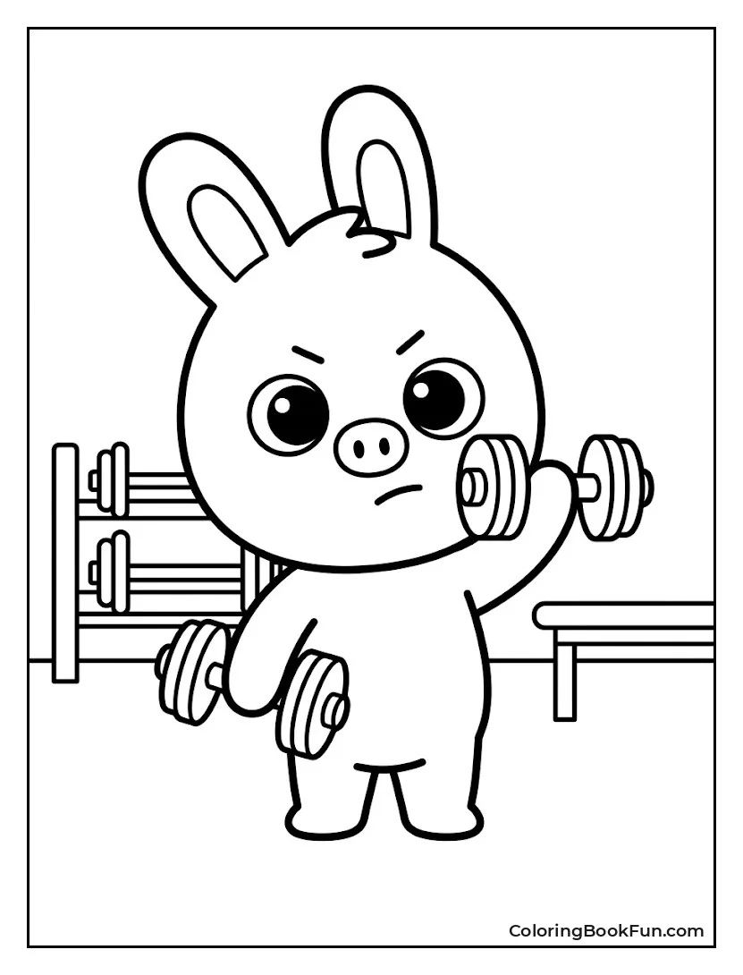 Pig Rabbit Lifting Weights at Gym
