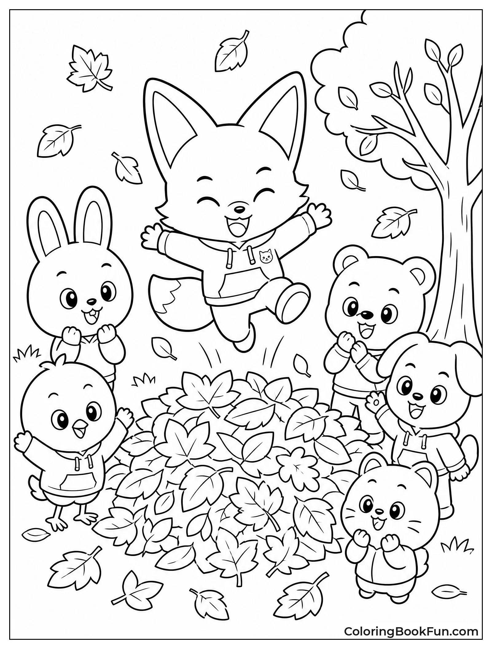 Fox Jumping into Pile of Autumn Leaves