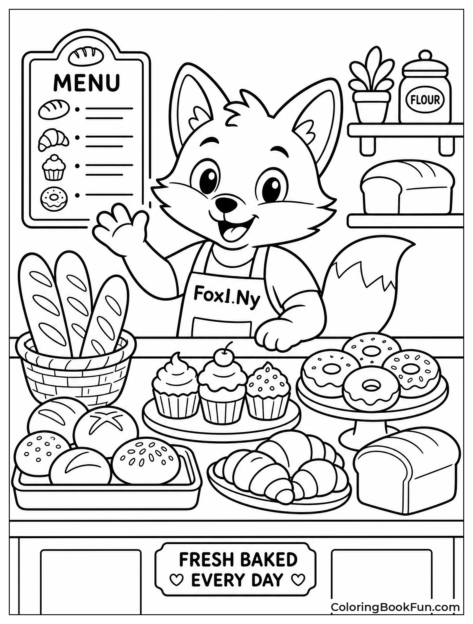 Fox Behind Bakery Counter with Pastries