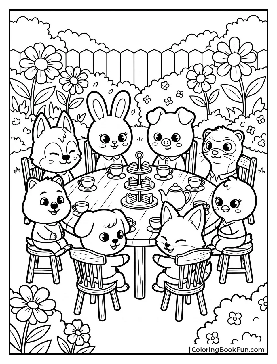 Mascots Having Tea Party in Garden