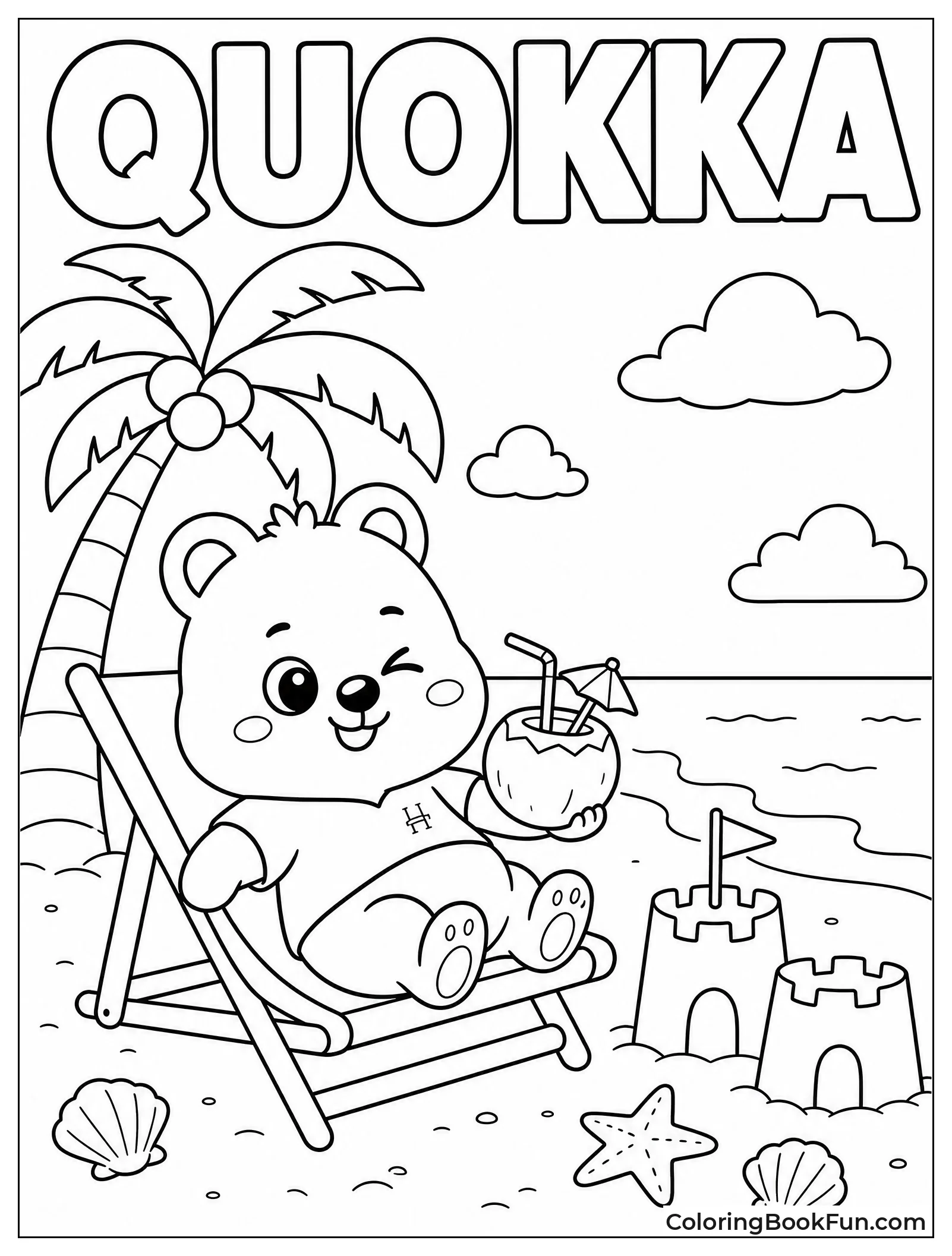 Quokka Relaxing on Beach with Coconut