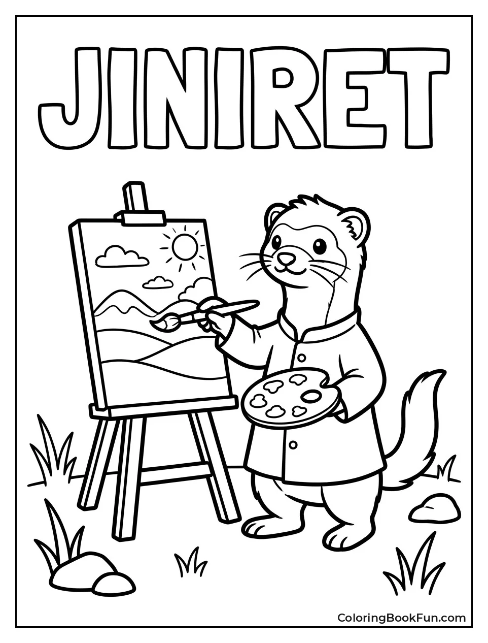 Ferret Painting Landscape on Easel