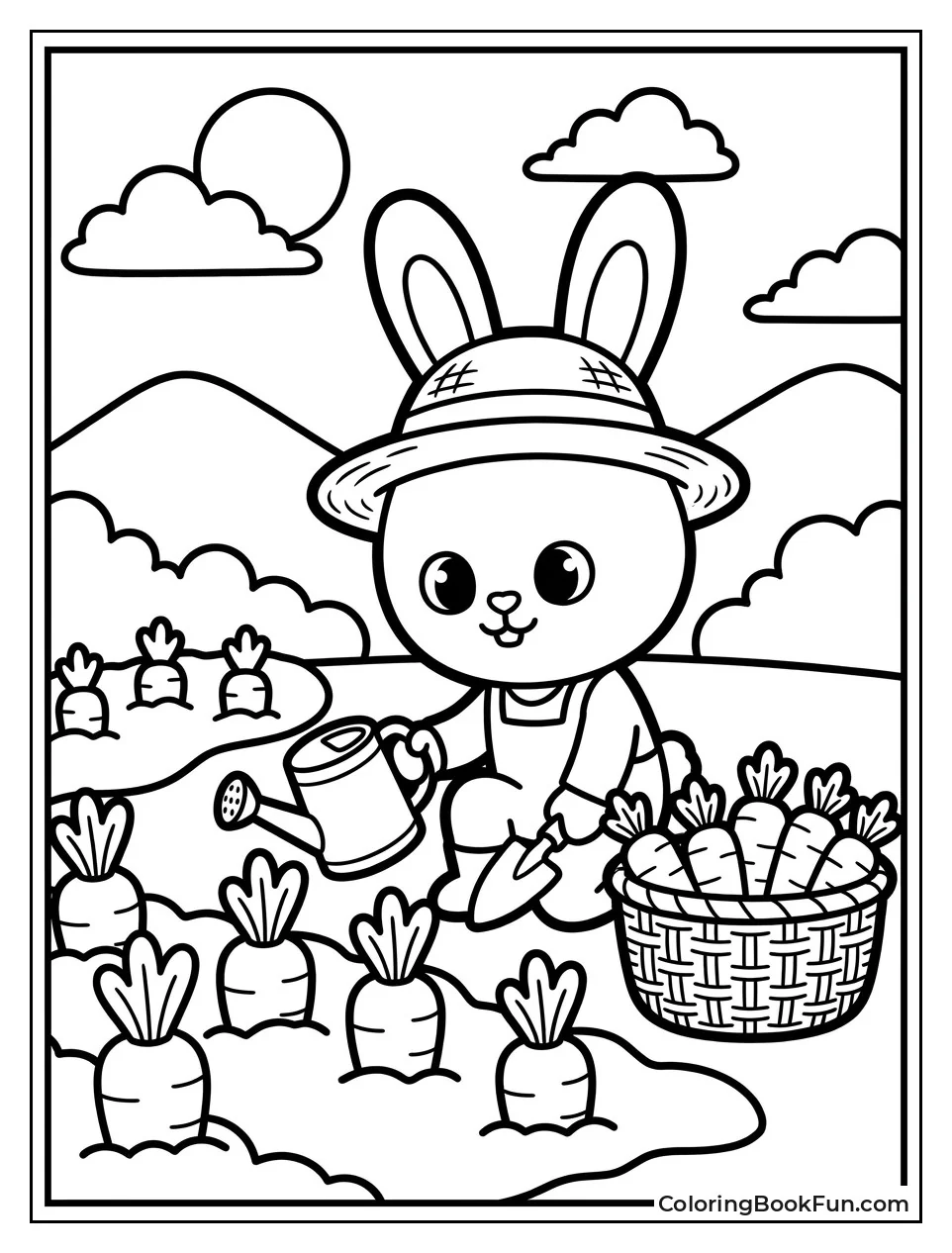 Rabbit Planting Carrots in Garden