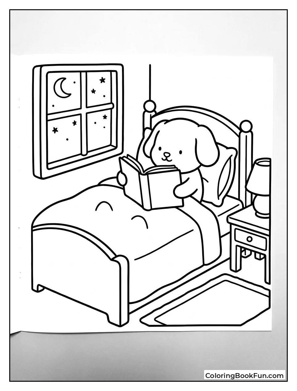 Dog Tucked in Bed with Storybook