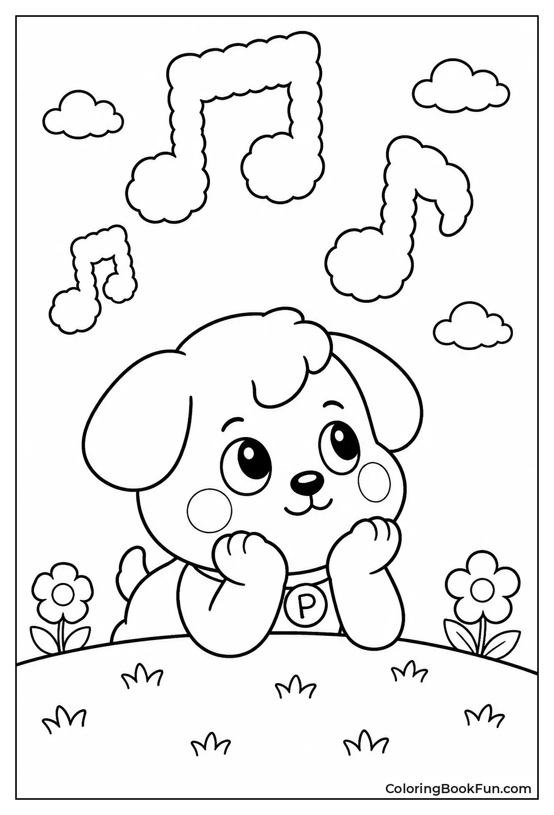 Dog Daydreaming About Music Note Clouds