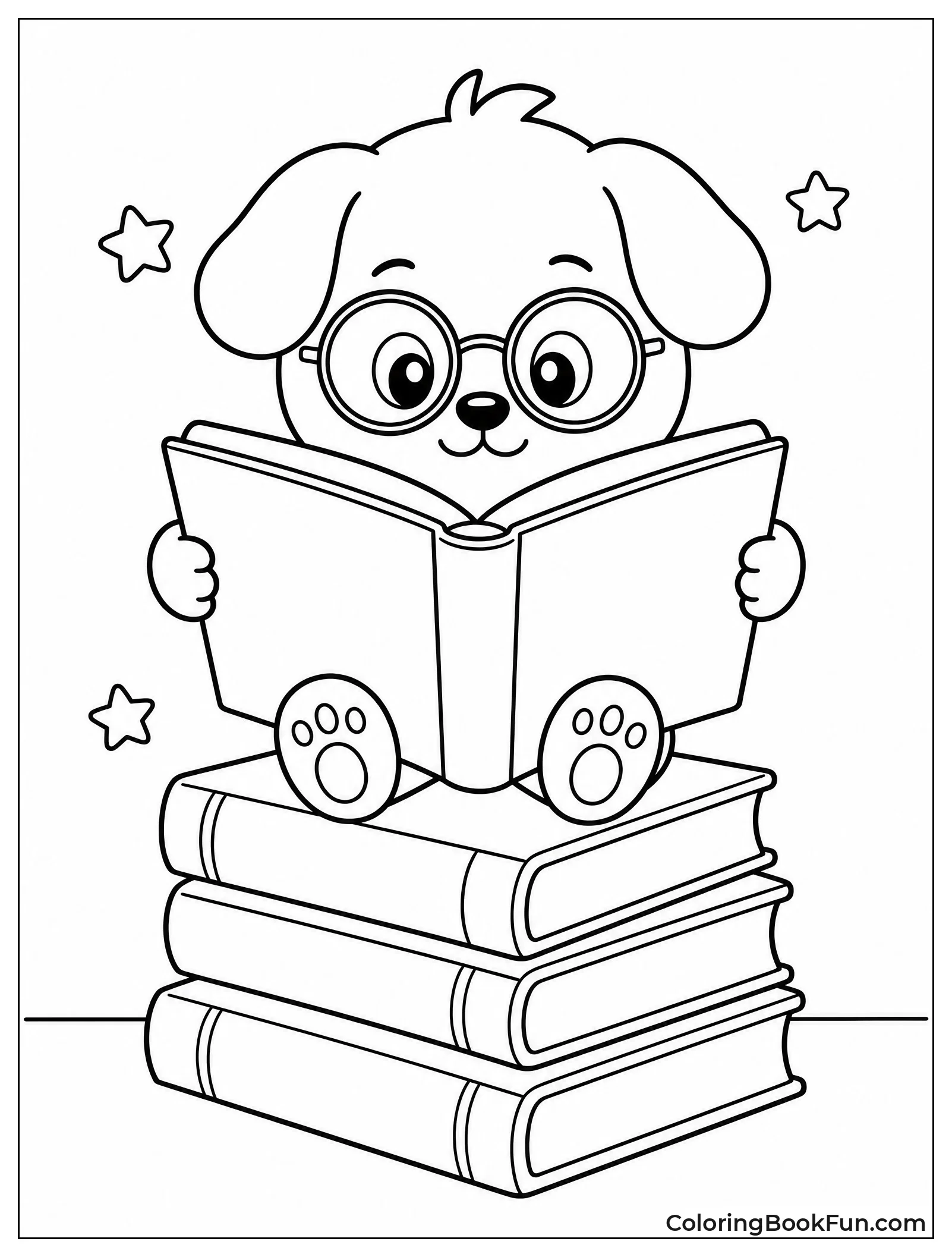 Dog Reading Book While Sitting on Books