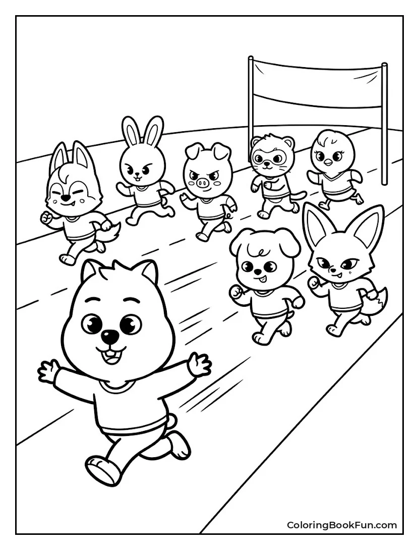 Characters Racing with Quokka in Lead