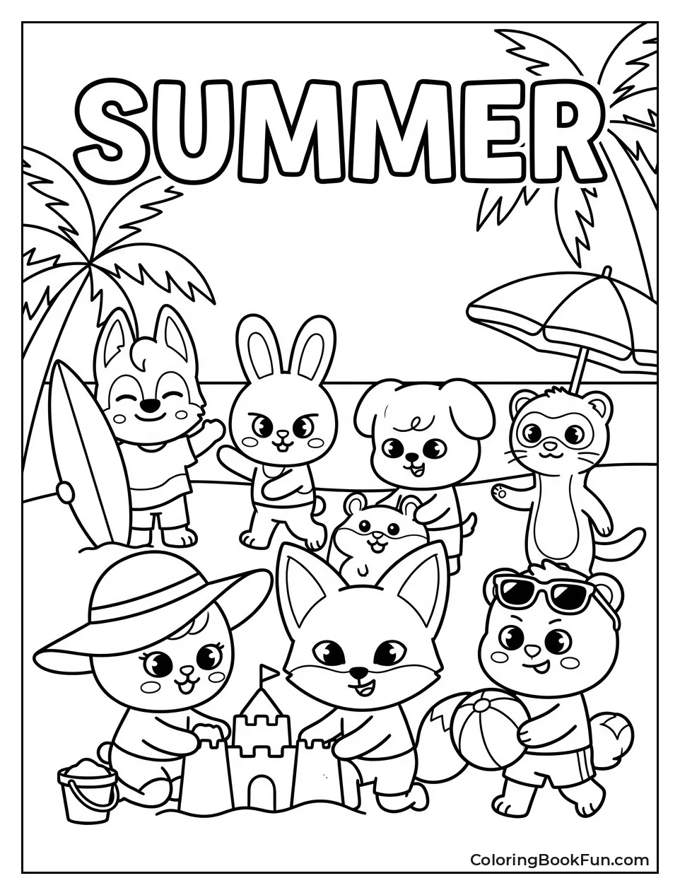 Mascots at Beach with Surfboards and Sandcastles