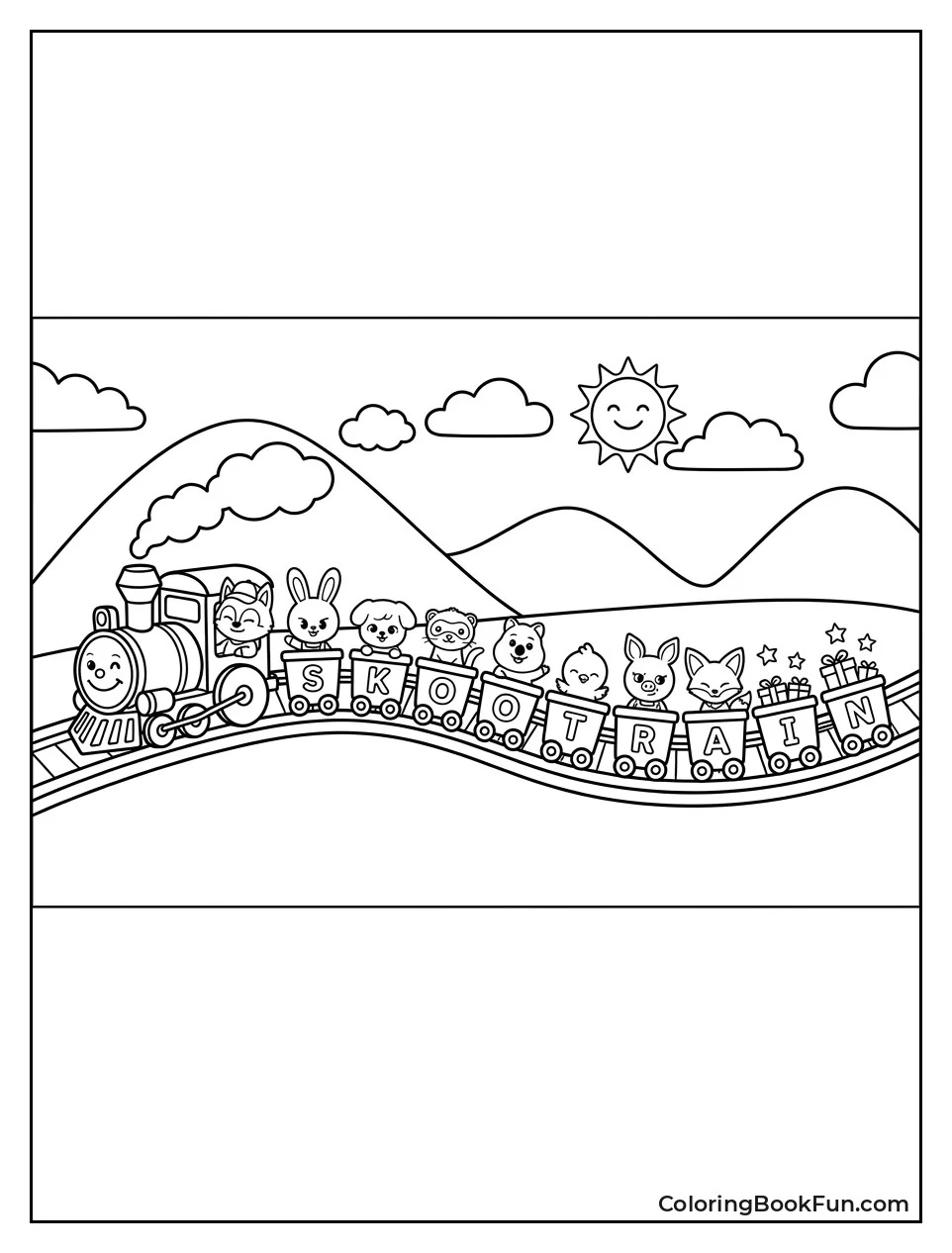 Colorful Train with Mascots in Carriages