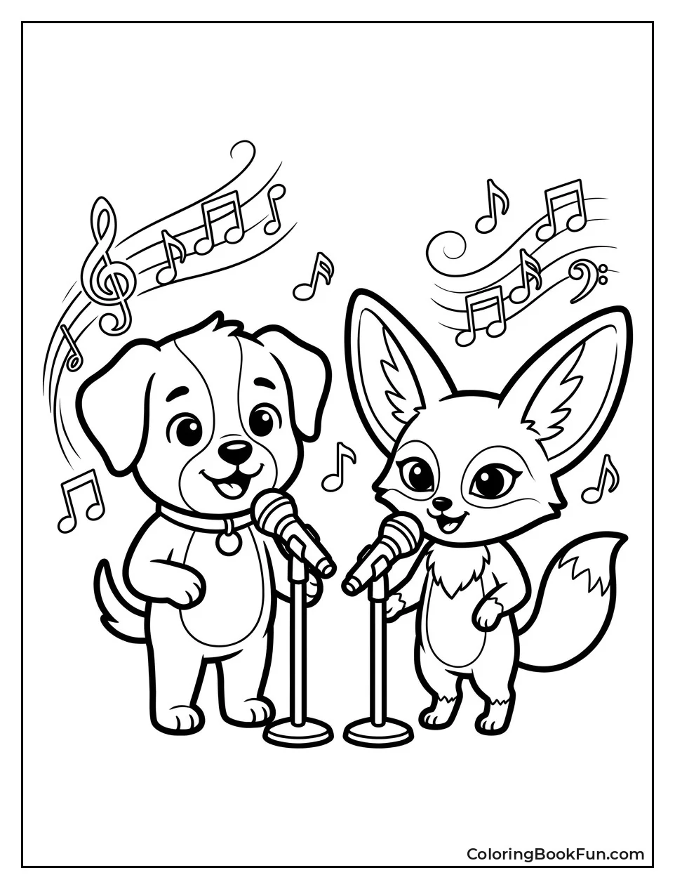 Friends Singing Harmony with Musical Notes