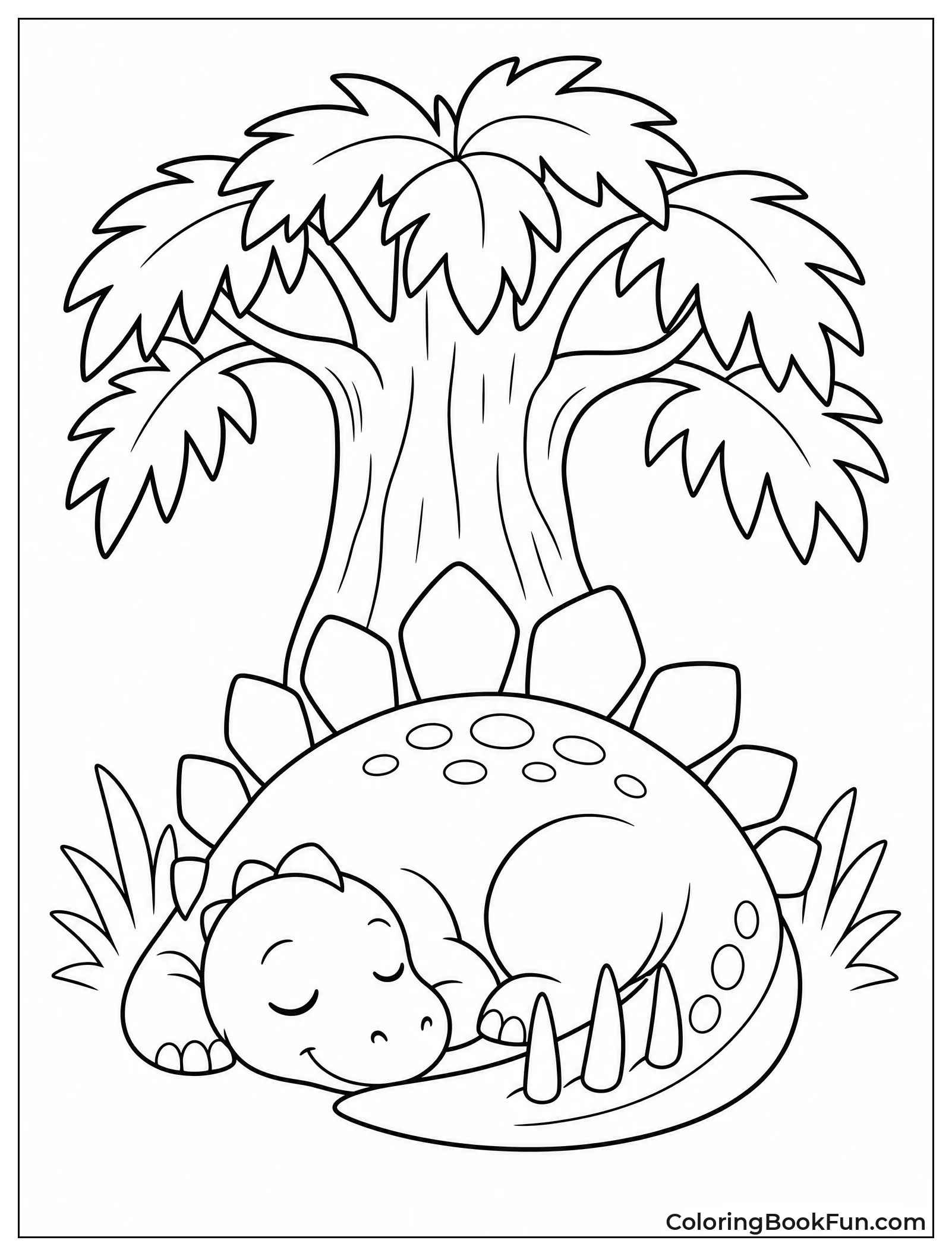 Sleeping Stegosaurus Curled Under Tree