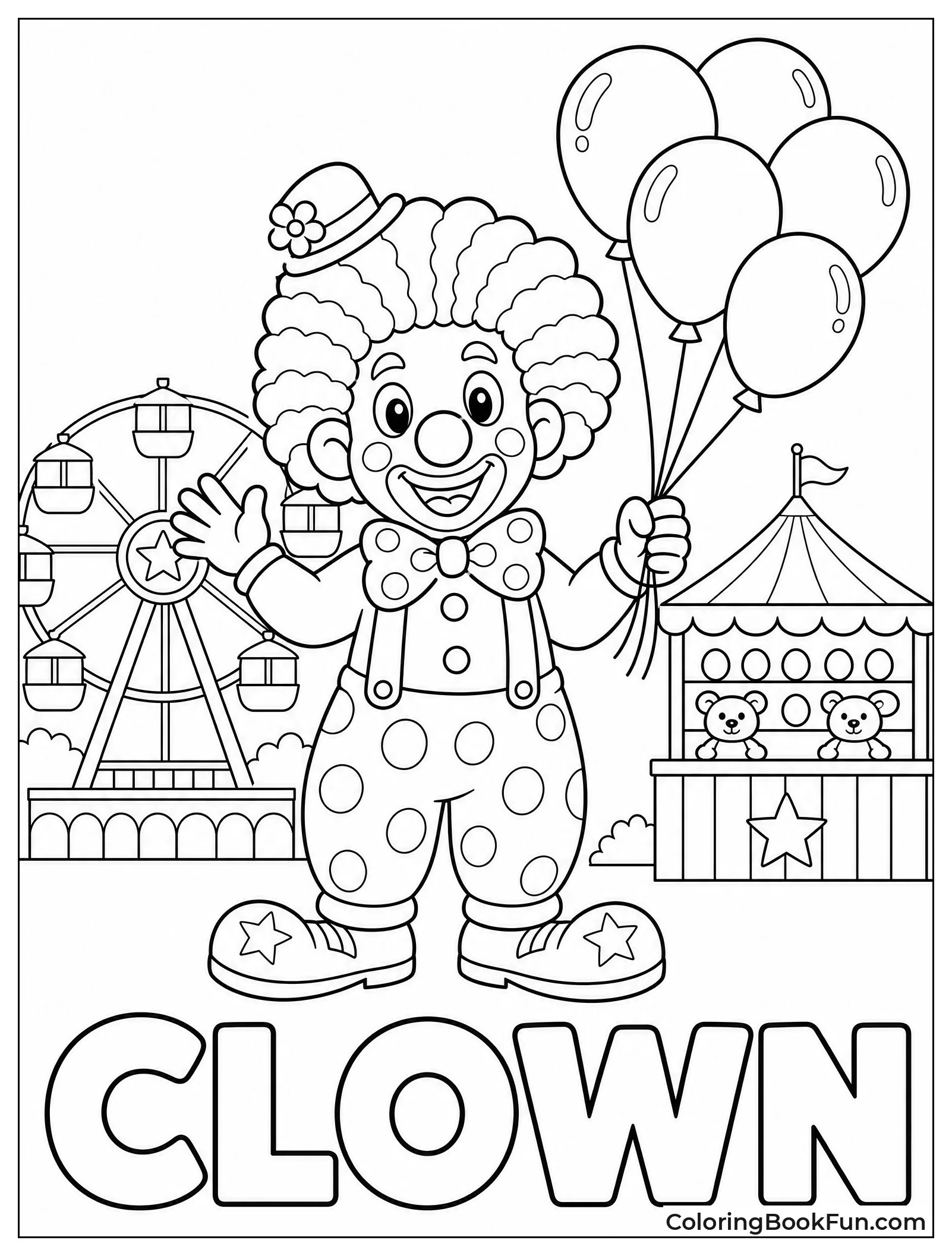 Clown Holding Bunch of Balloons