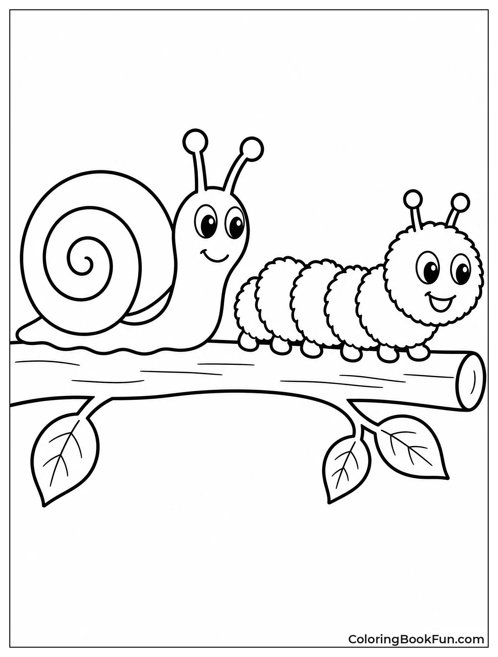 Snail Crawls Beside Fuzzy Caterpillar