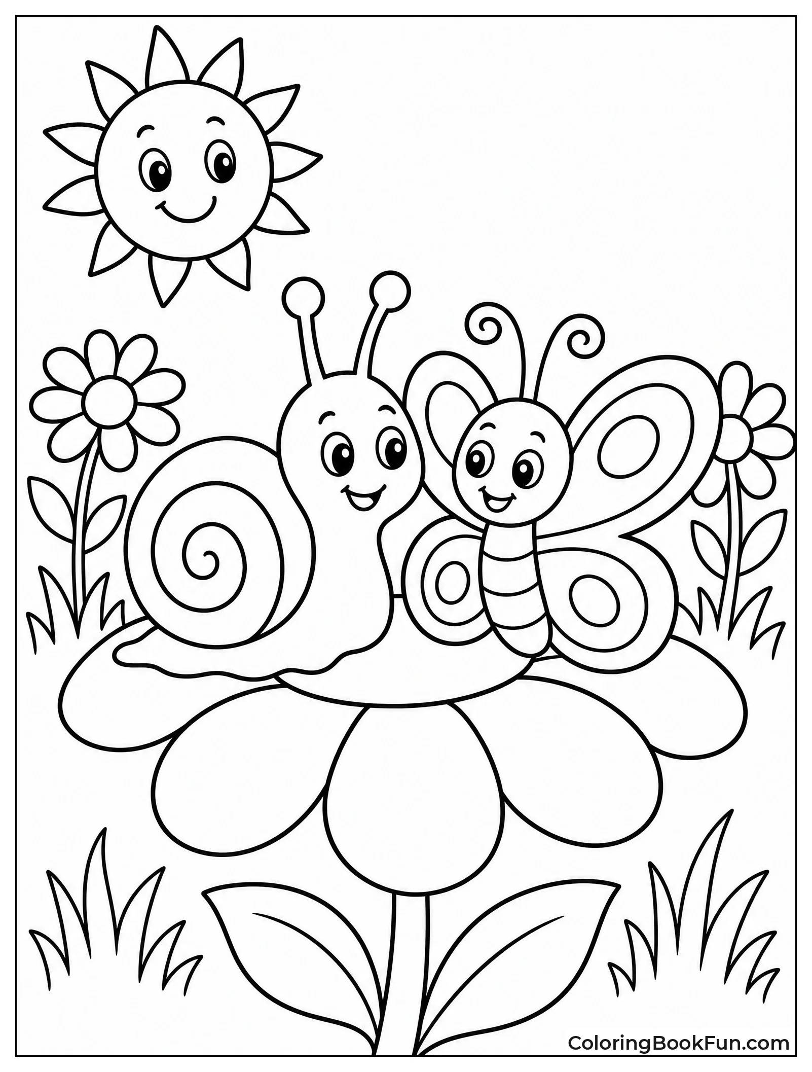 Snail Sits With Butterfly Friend