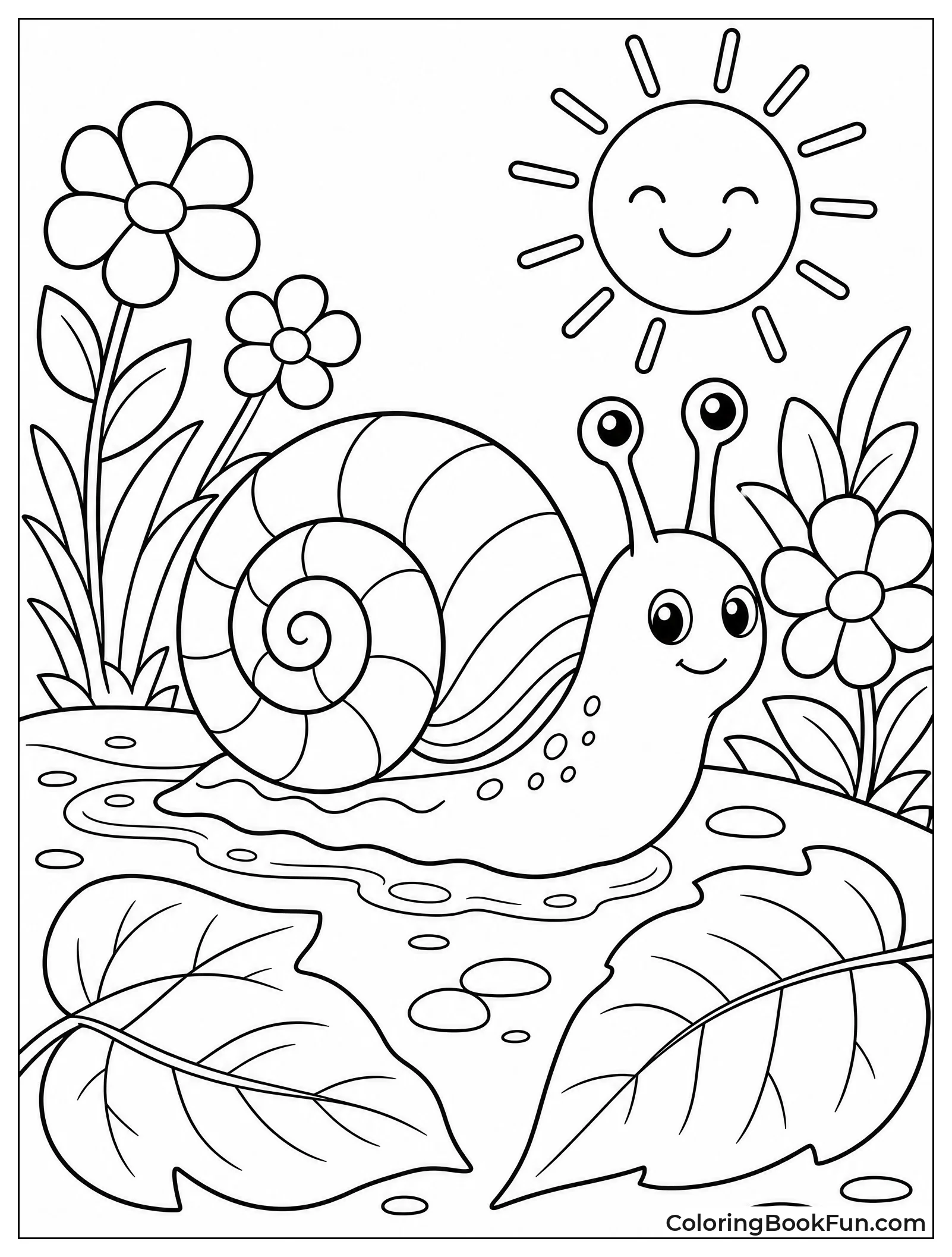 Snail Crawls Through Sunny Garden